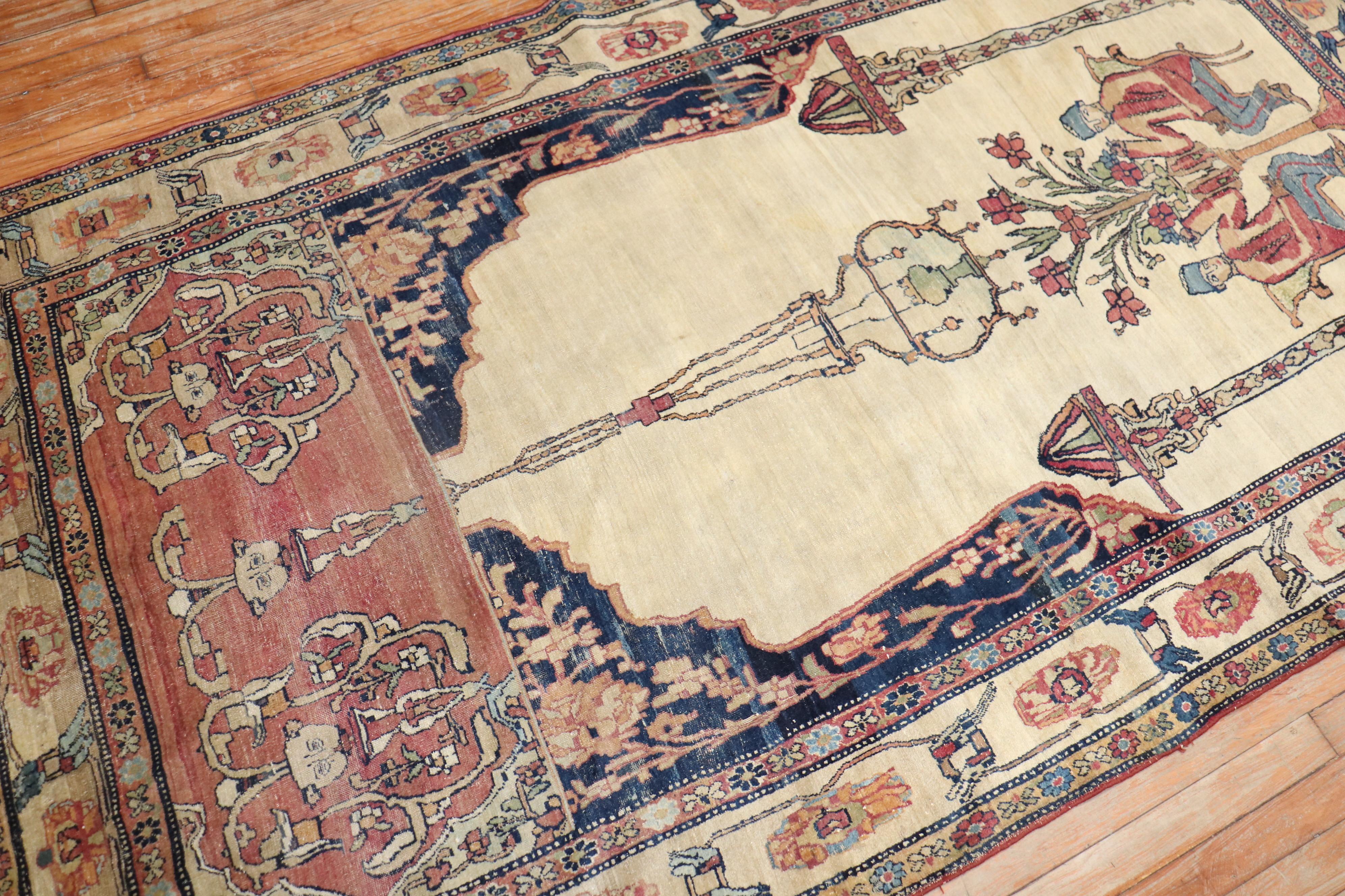 Wool 19th Century Kerman Pictorial Rug For Sale