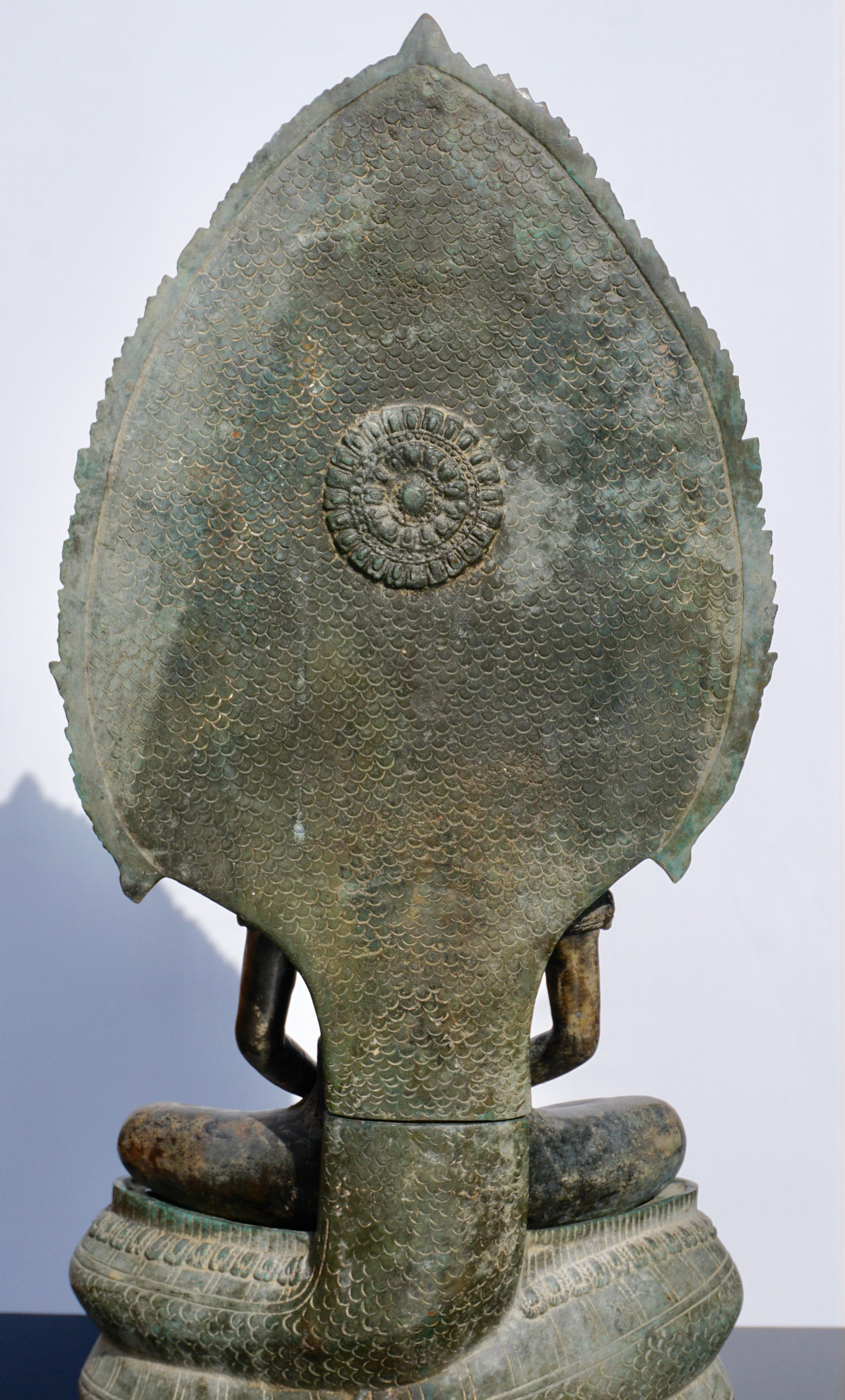 Cast 19th Century Khmer Bronze Buddha on Naga Throne
