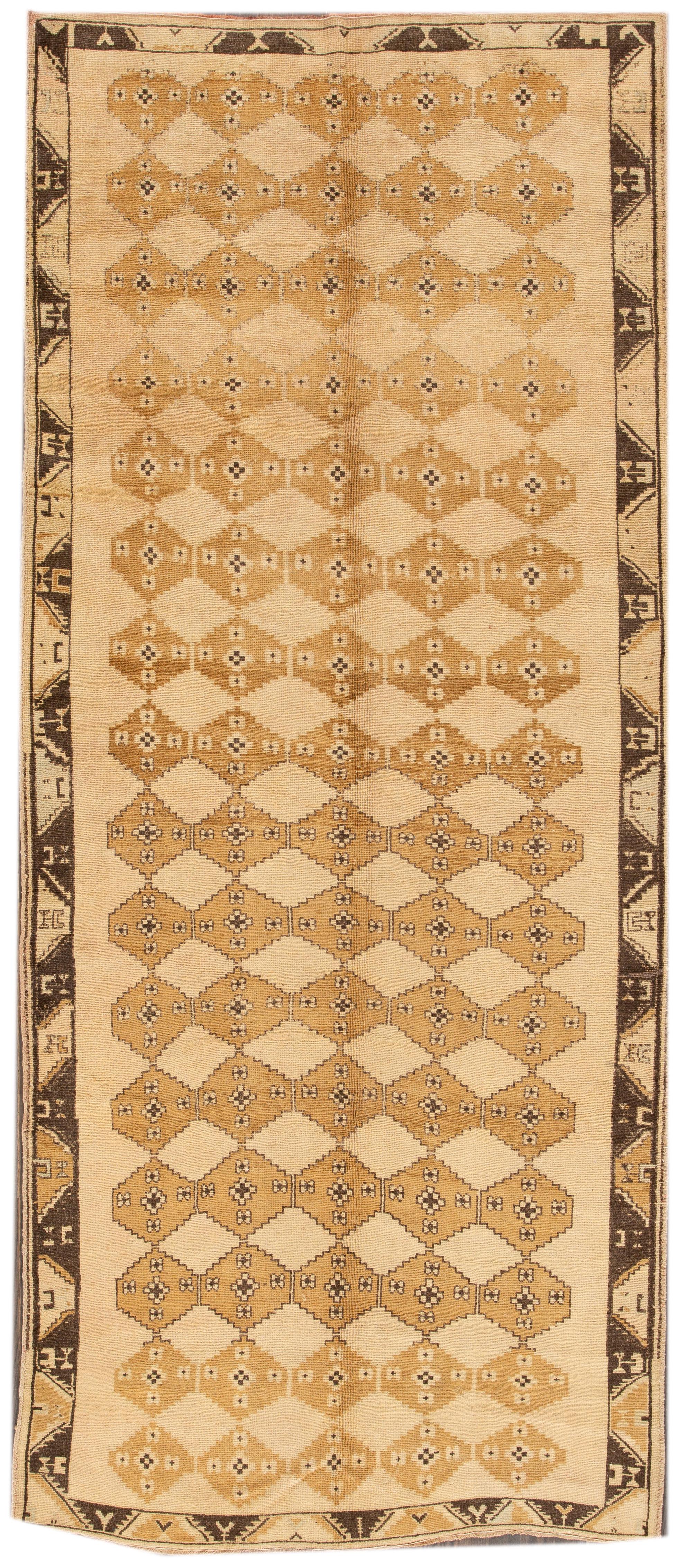 19th-Century Antique Khotan Handmade Geometric Beige Wool Rug For Sale