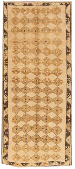 19th-Century Antique Khotan Handmade Geometric Beige Wool Rug