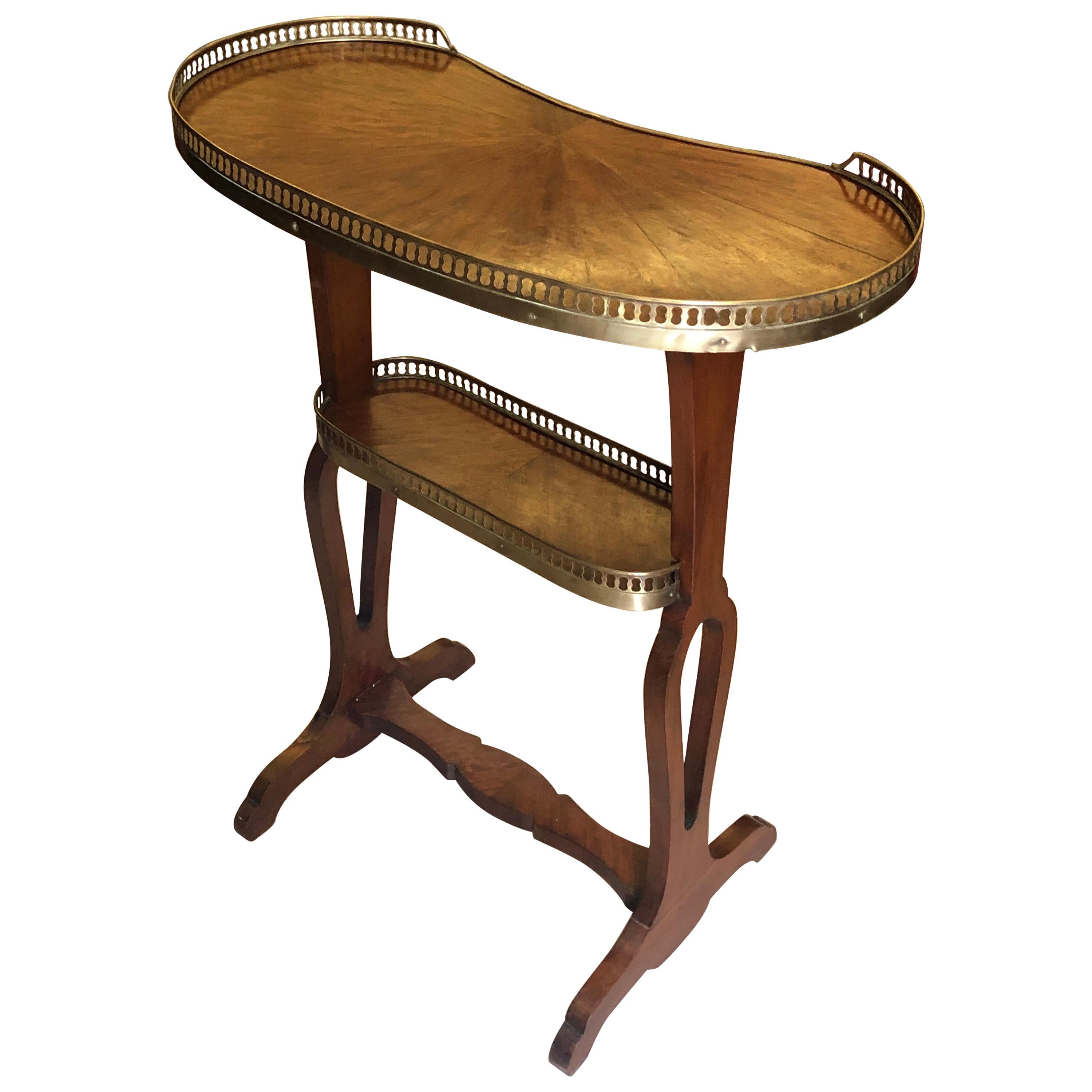 19th Century Kidney-Shaped Mahogany Side Table on Two Levels with Brass Borders