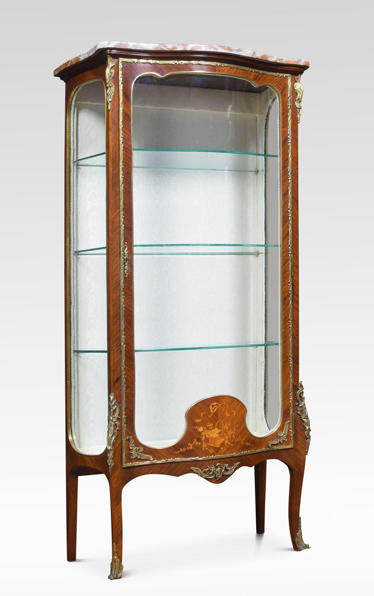 French 19th Century walnut and Marquetry Serpentine Vitrine For Sale