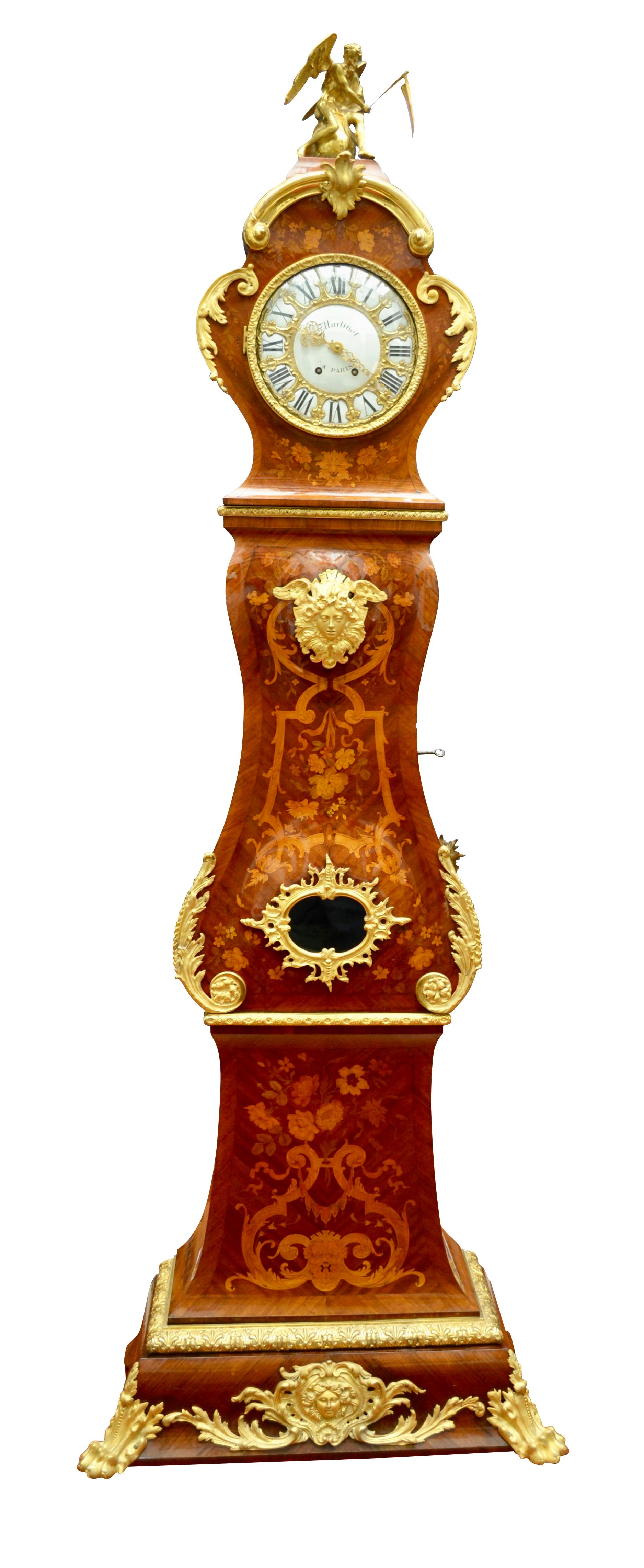 19th Century  KIngwood Marquetry and Gilt Bronze Longcase Clock signed Martinot 8