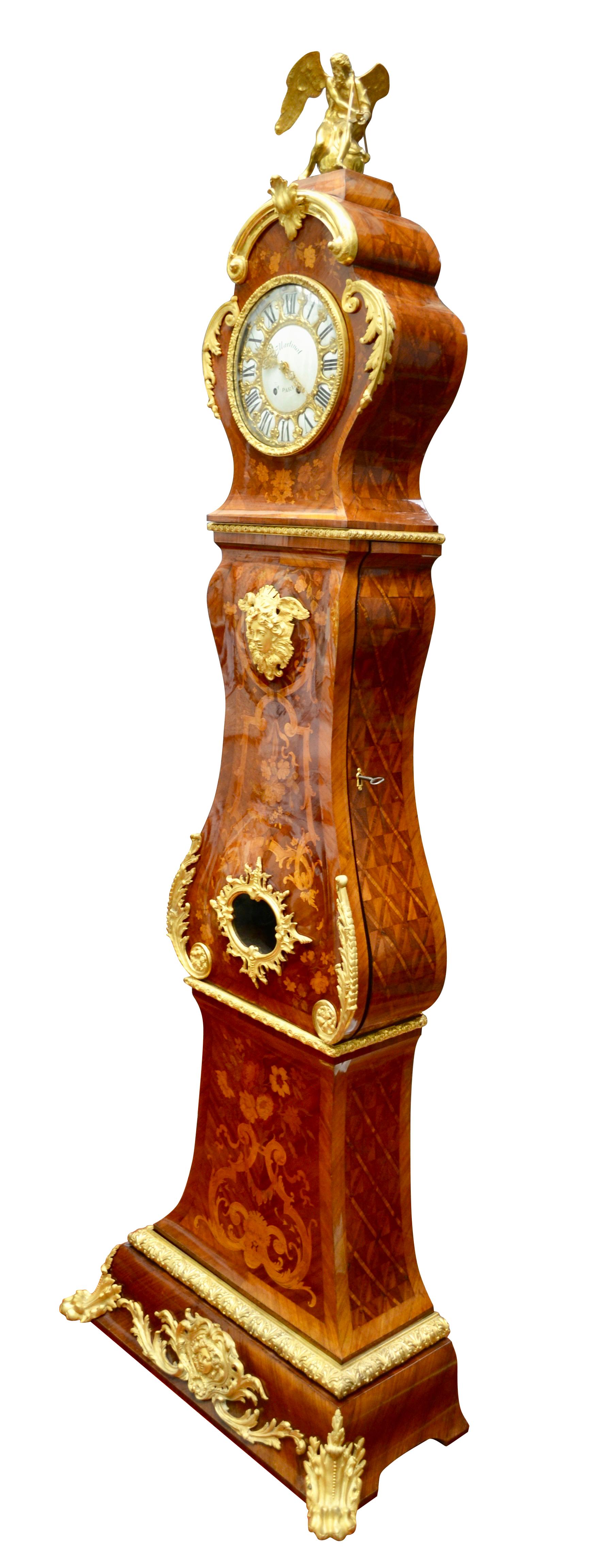 19th Century  KIngwood Marquetry and Gilt Bronze Longcase Clock signed Martinot 9