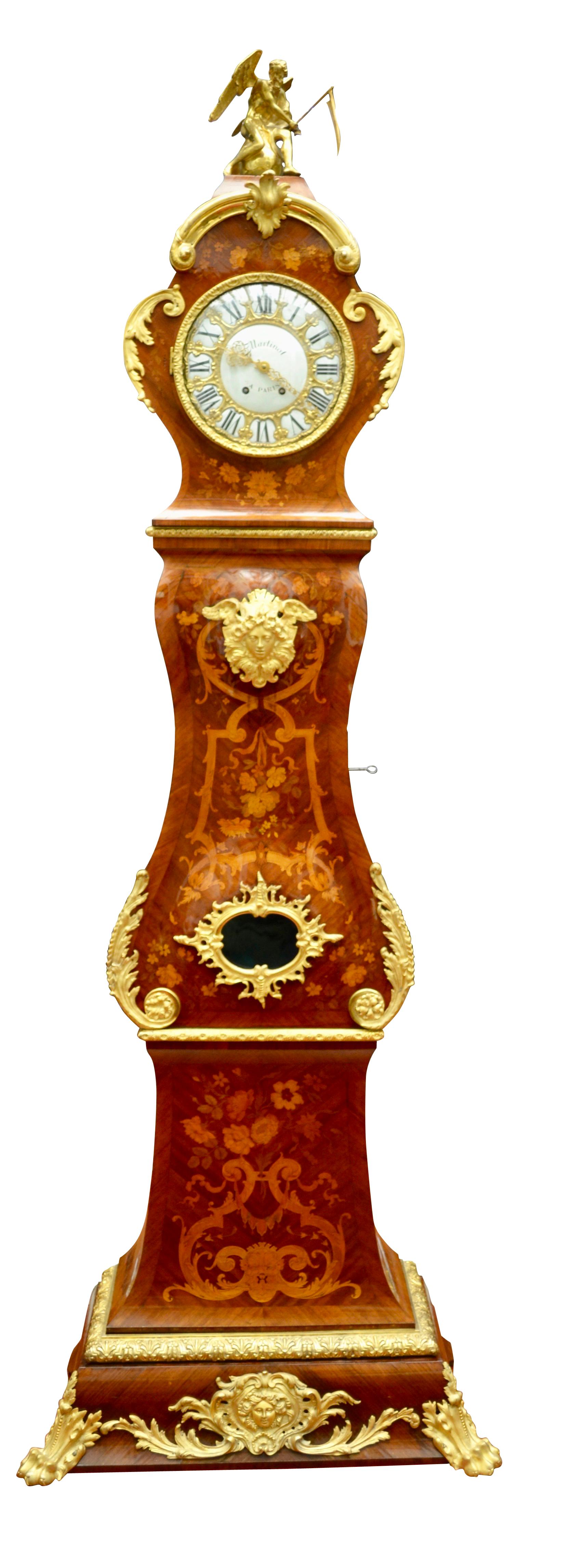 19th Century  KIngwood Marquetry and Gilt Bronze Longcase Clock signed Martinot 4