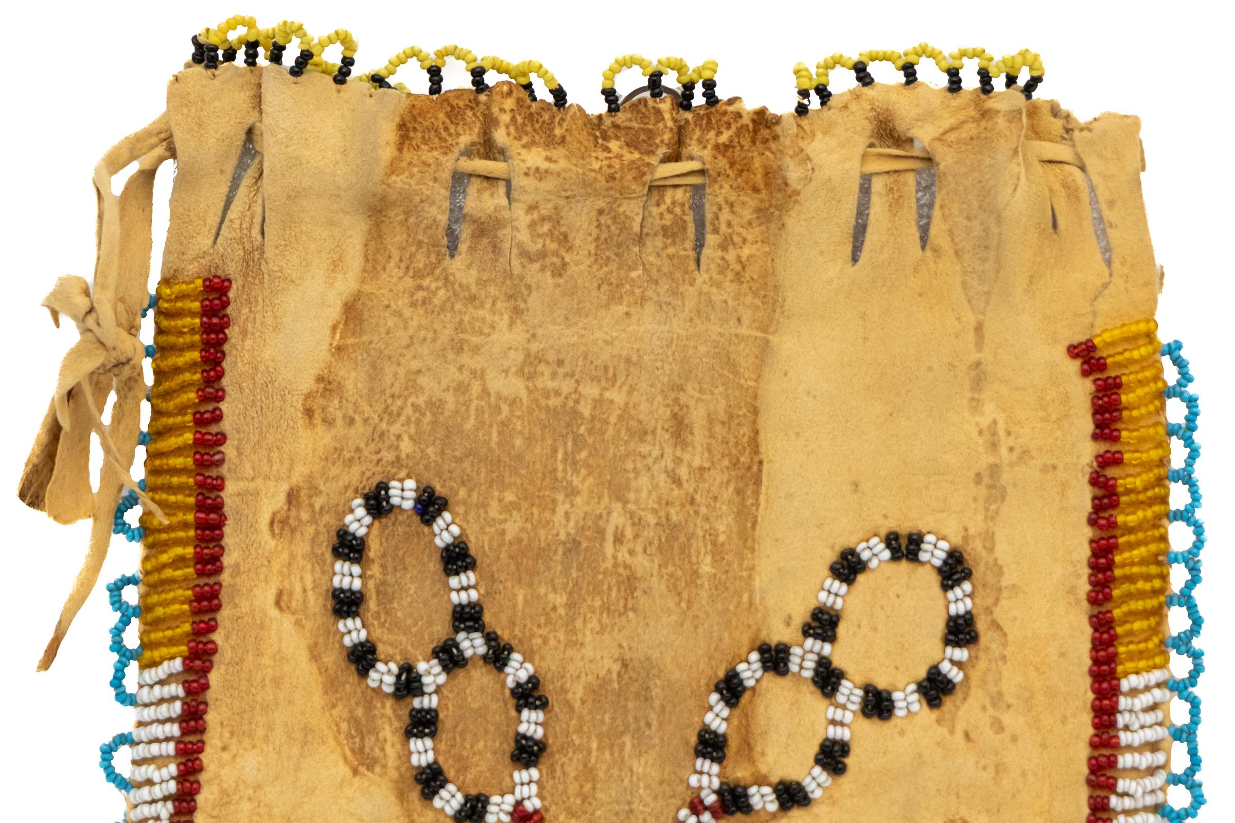 19th-Century Kiowa-Apache Beaded Hide Bag, Native American Plains Artifact In Good Condition For Sale In Denver, CO