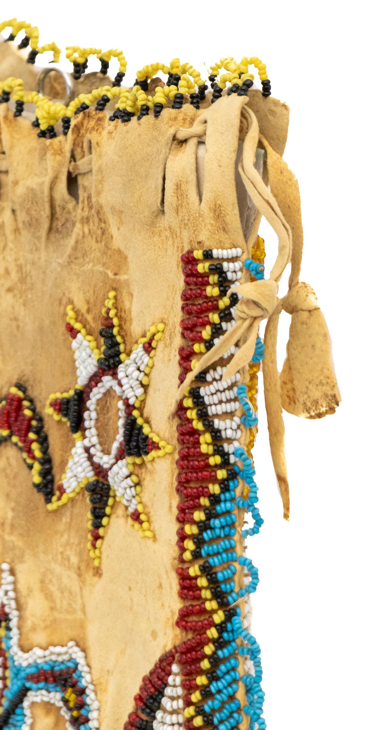 19th-Century Kiowa-Apache Beaded Hide Bag, Native American Plains Artifact For Sale 1