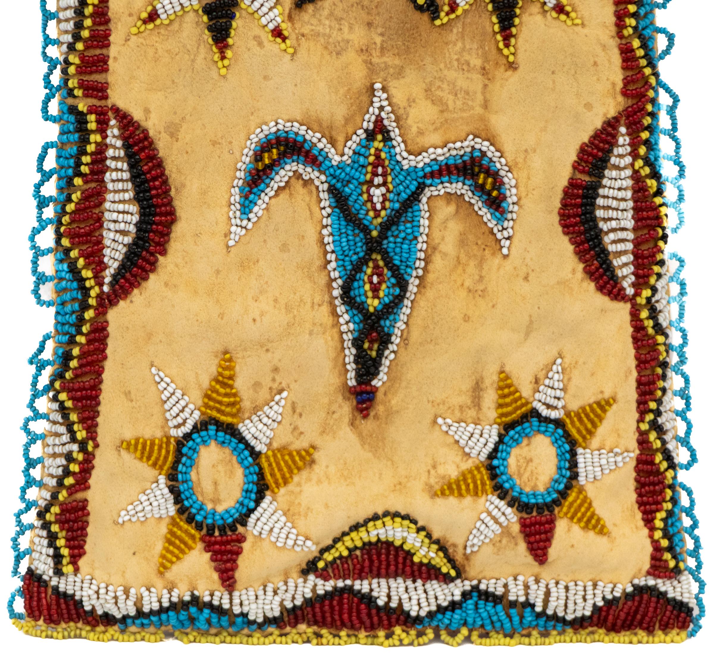 19th-Century Kiowa-Apache Beaded Hide Bag, Native American Plains Artifact For Sale 2