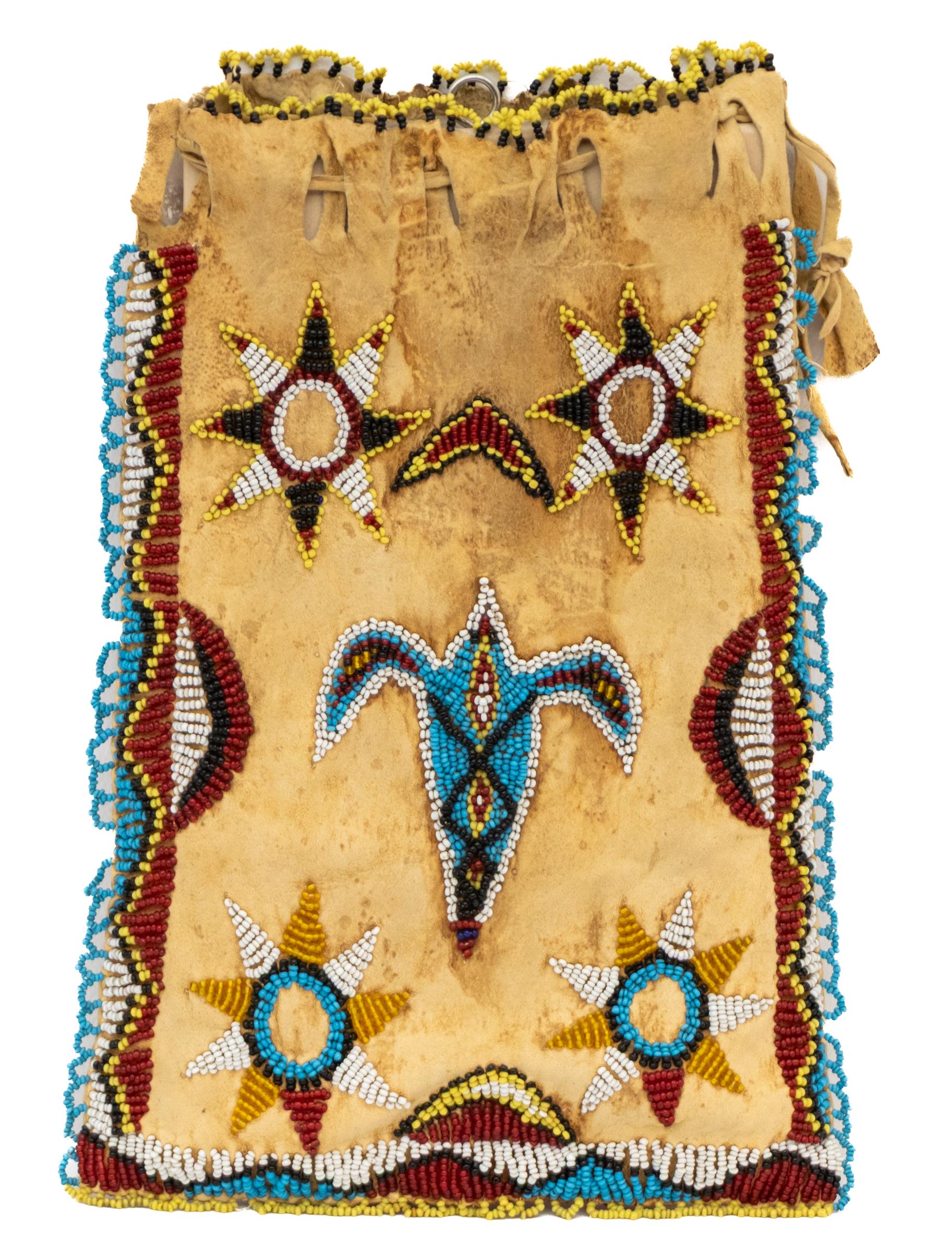 19th-Century Kiowa-Apache Beaded Hide Bag, Native American Plains Artifact For Sale 4