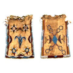 Antique 19th-Century Kiowa-Apache Beaded Hide Bag, Native American Plains Artifact