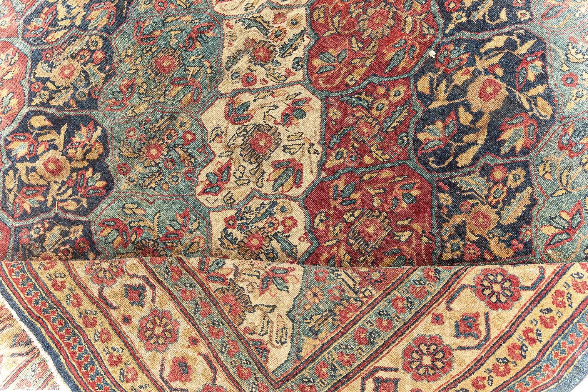 19th Century Kirman Red, Blue Handwoven Wool Rug For Sale 3