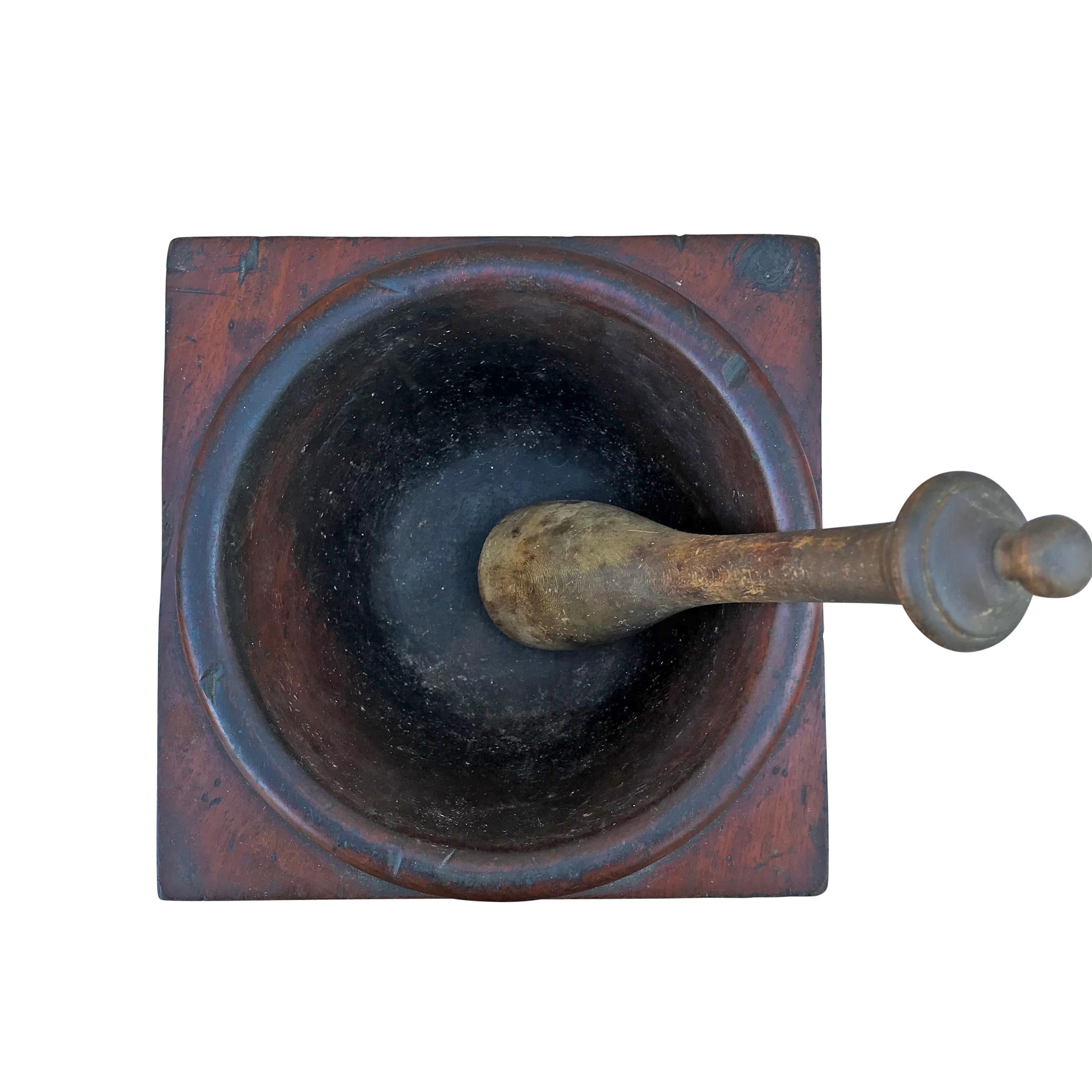 Primitive 19th Century Kitchen Mortar and Pestle For Sale