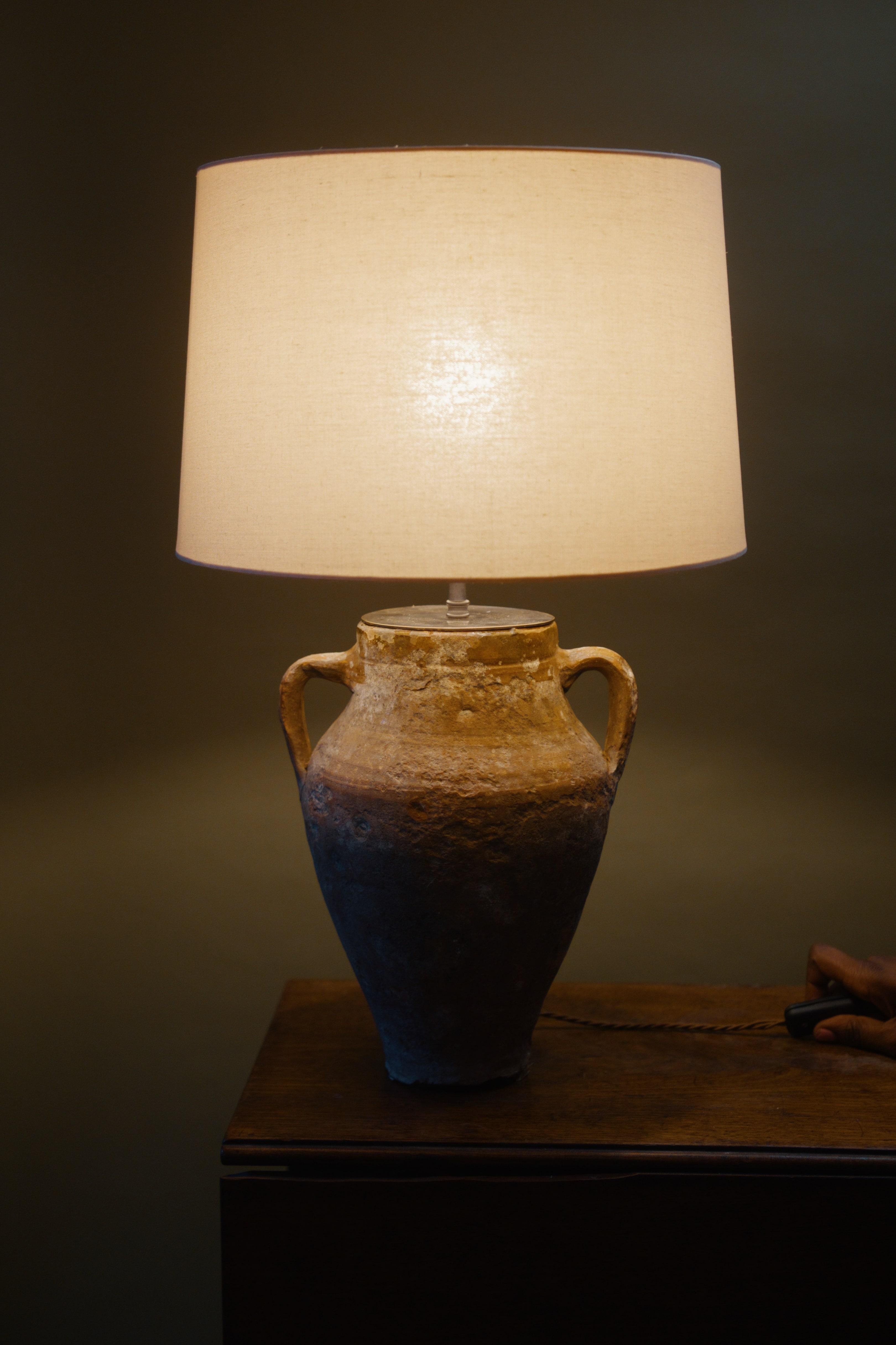 Hand-Carved 20th Century Konya Glazed Pot Lamp – Vintage Handcrafted Mediterranean Lighting