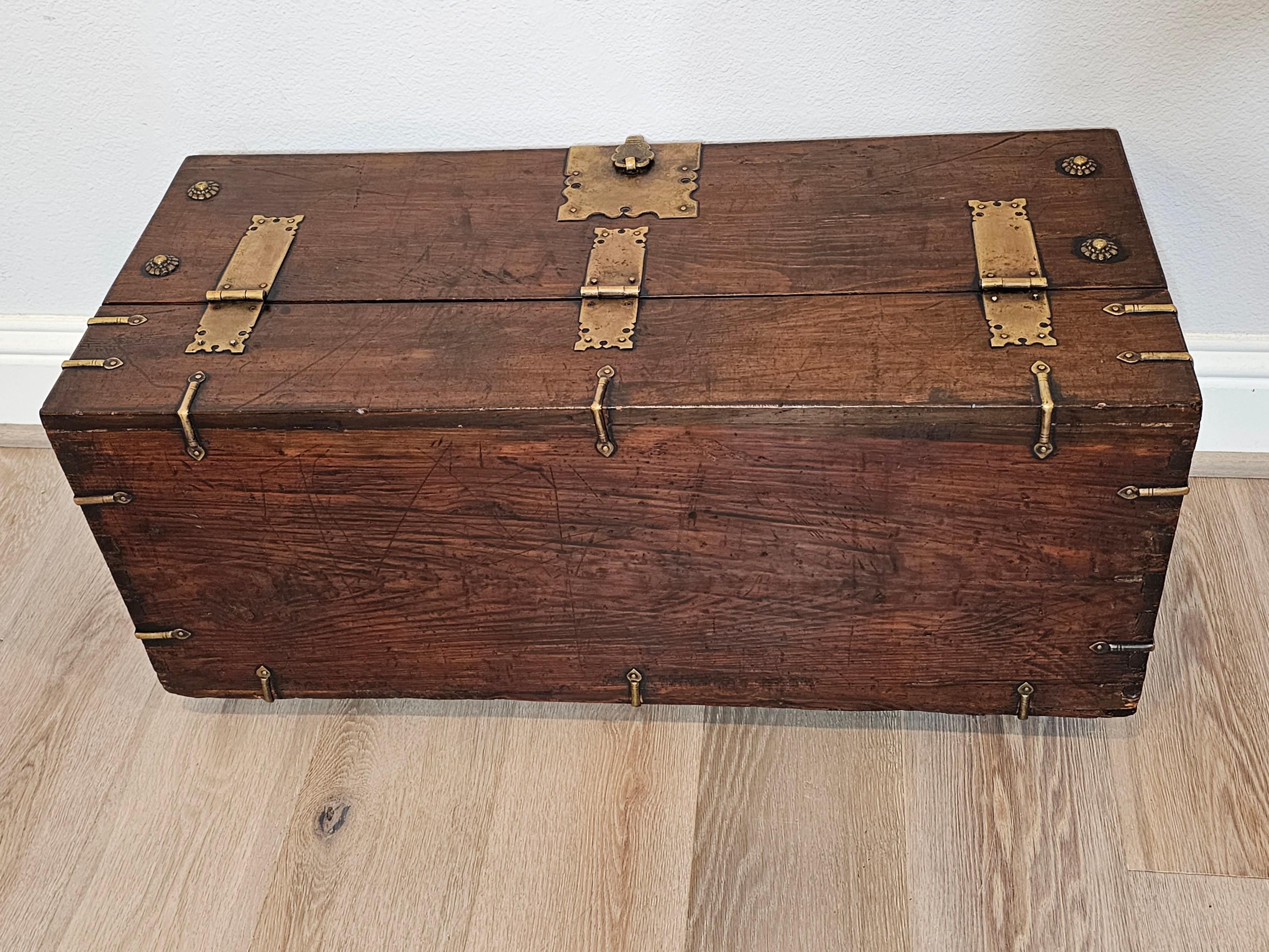 19th Century Korean Brass Mounted Wood Money Chest 14