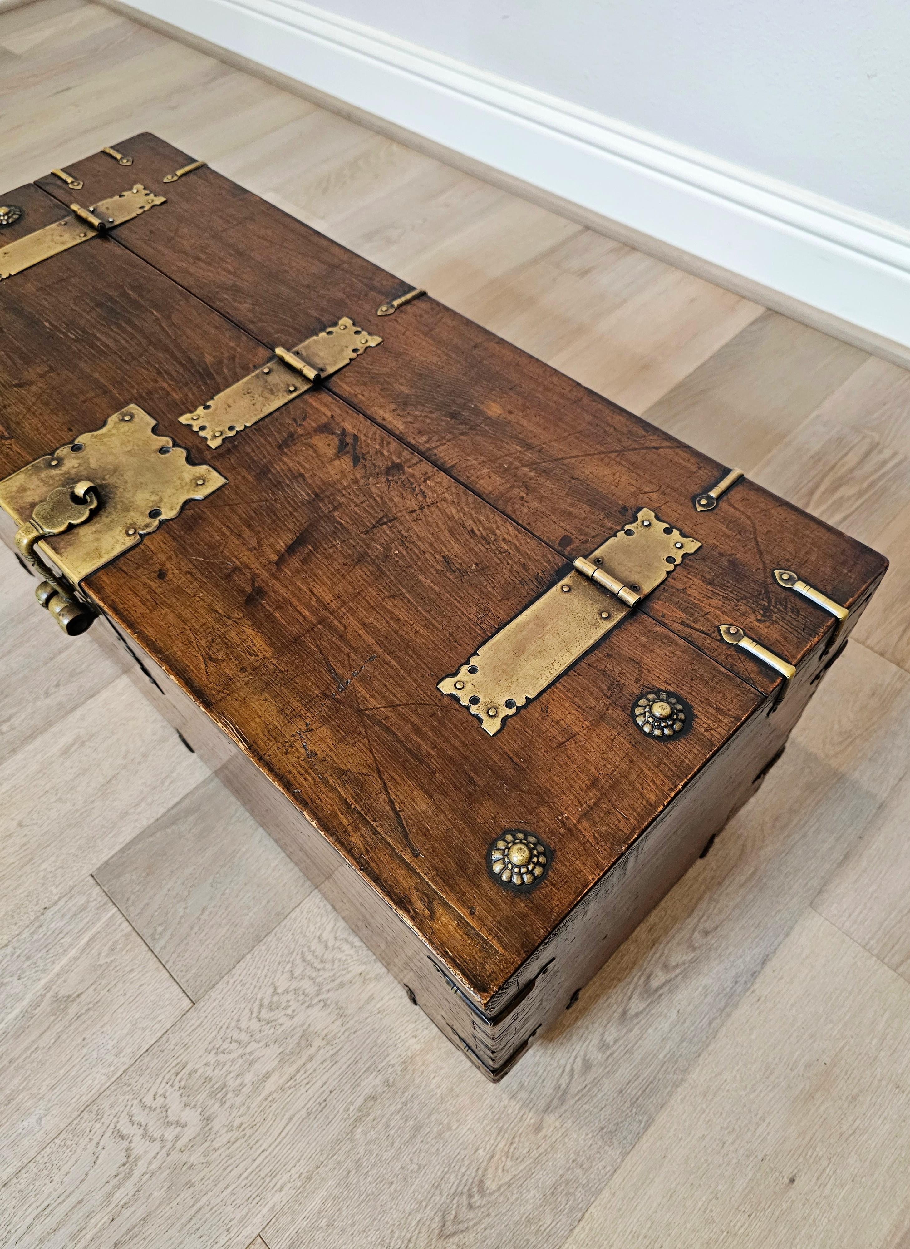 19th Century Korean Brass Mounted Wood Money Chest 1