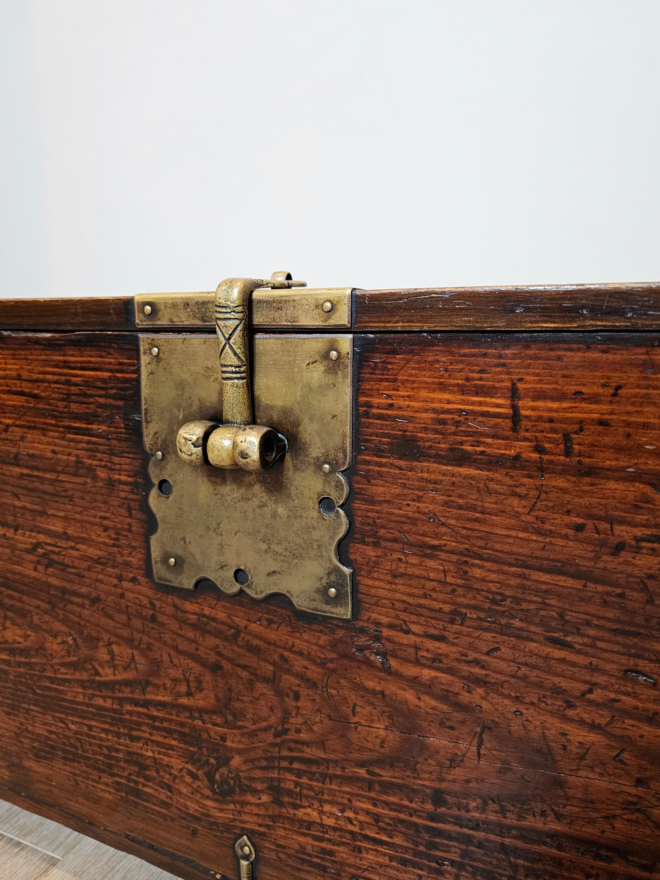 19th Century Korean Brass Mounted Wood Money Chest 2