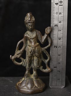 19th Century Korean Bronze Bodhisattva Sculpture, 6\" Tall