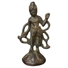 19th Century Korean Bronze Bodhisattva Sculpture, 6\" Tall