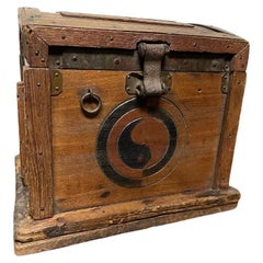 19th Century Korean Painted Wood Box with Yin Yang Symbol