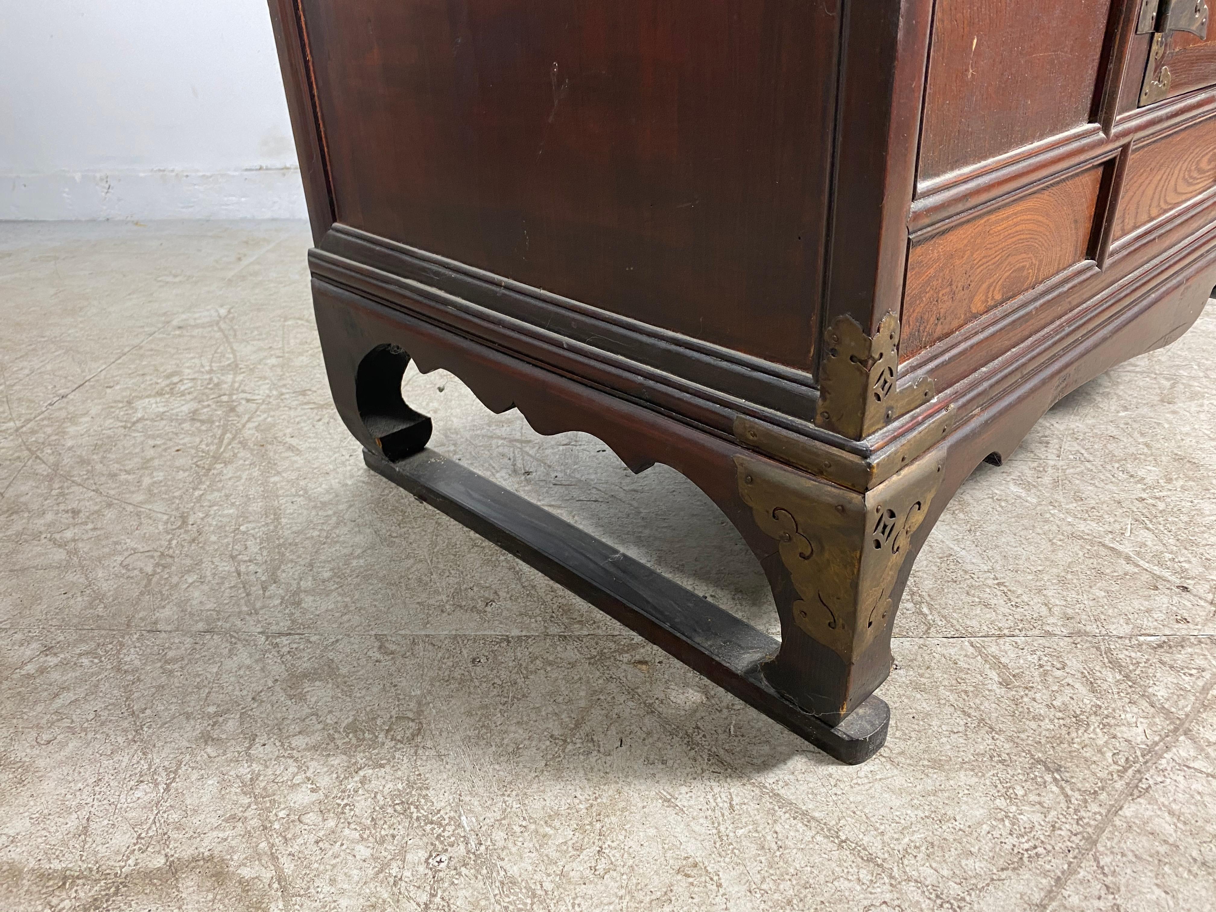 19th Century Korean Tansu Elmwood Chest with Brass Trim In Good Condition In Buffalo, NY