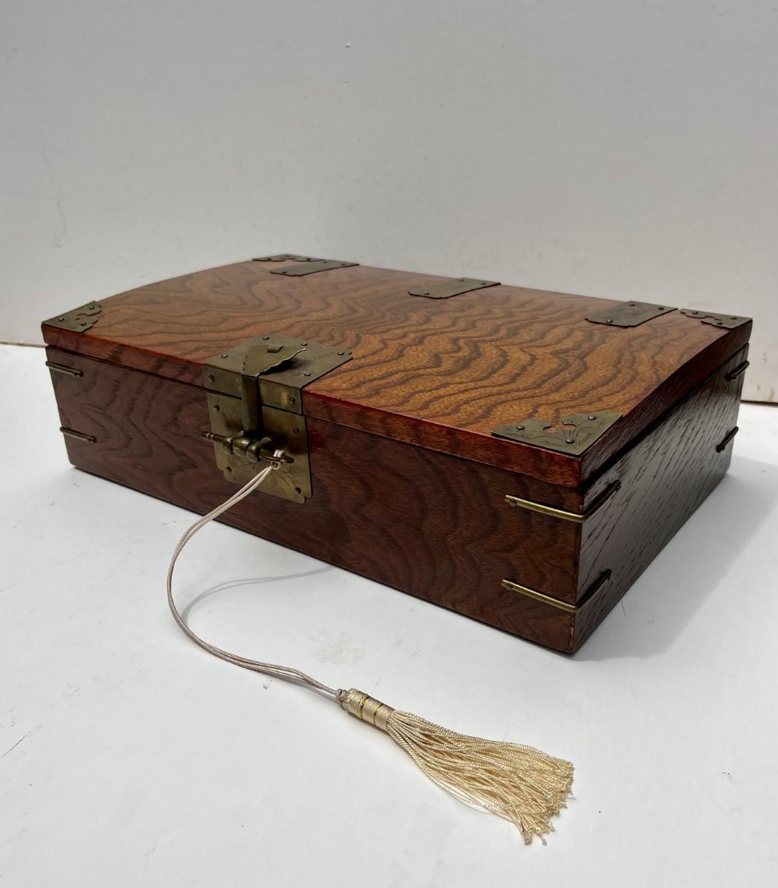Hand-Crafted 19th Century Korean Wood Document Brass Hinge Box