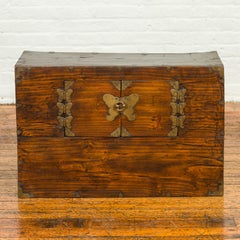19th Century Korean Wooden Side Chest with Brass Butterfly Hardware