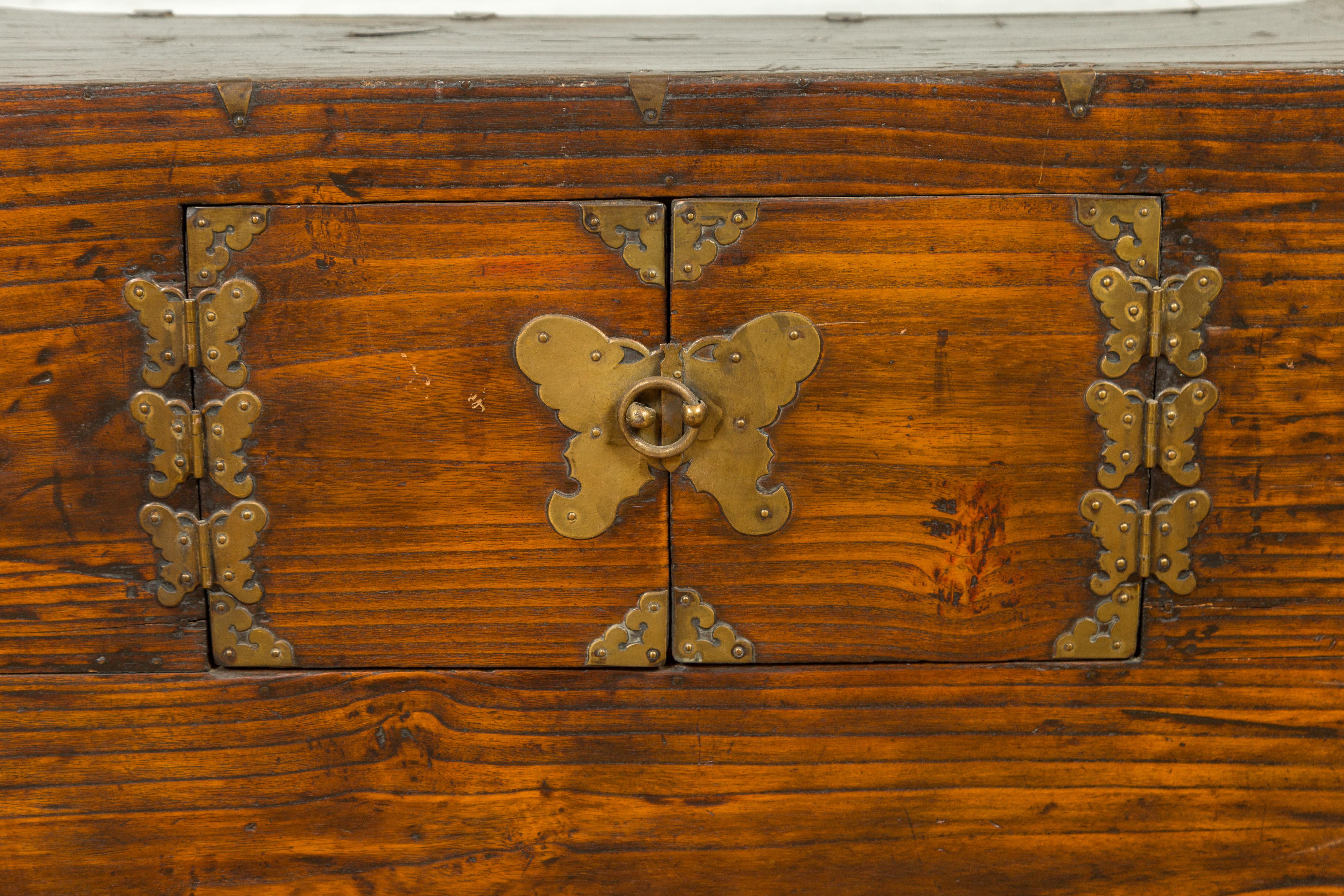 19th Century Korean Wooden Side Chest with Brass Butterfly Hardware 3