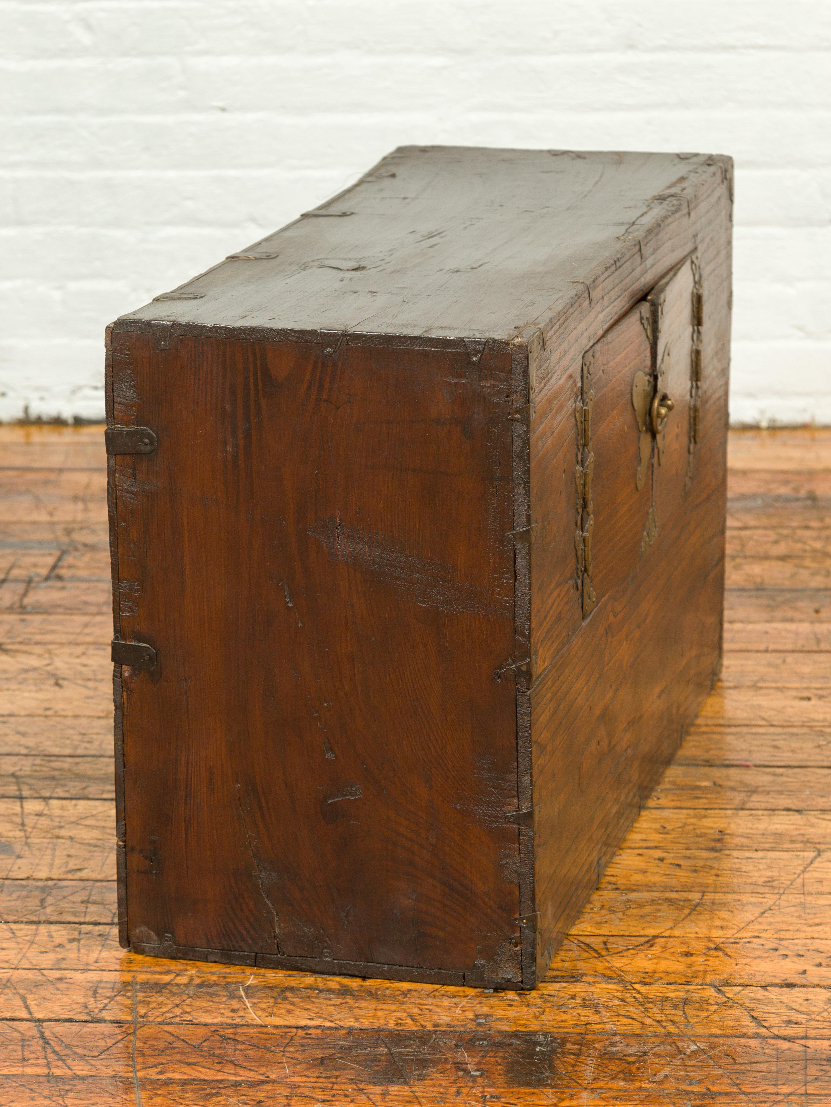 19th Century Korean Wooden Side Chest with Brass Butterfly Hardware 4