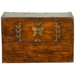 19th Century Korean Wooden Side Chest with Brass Butterfly Hardware