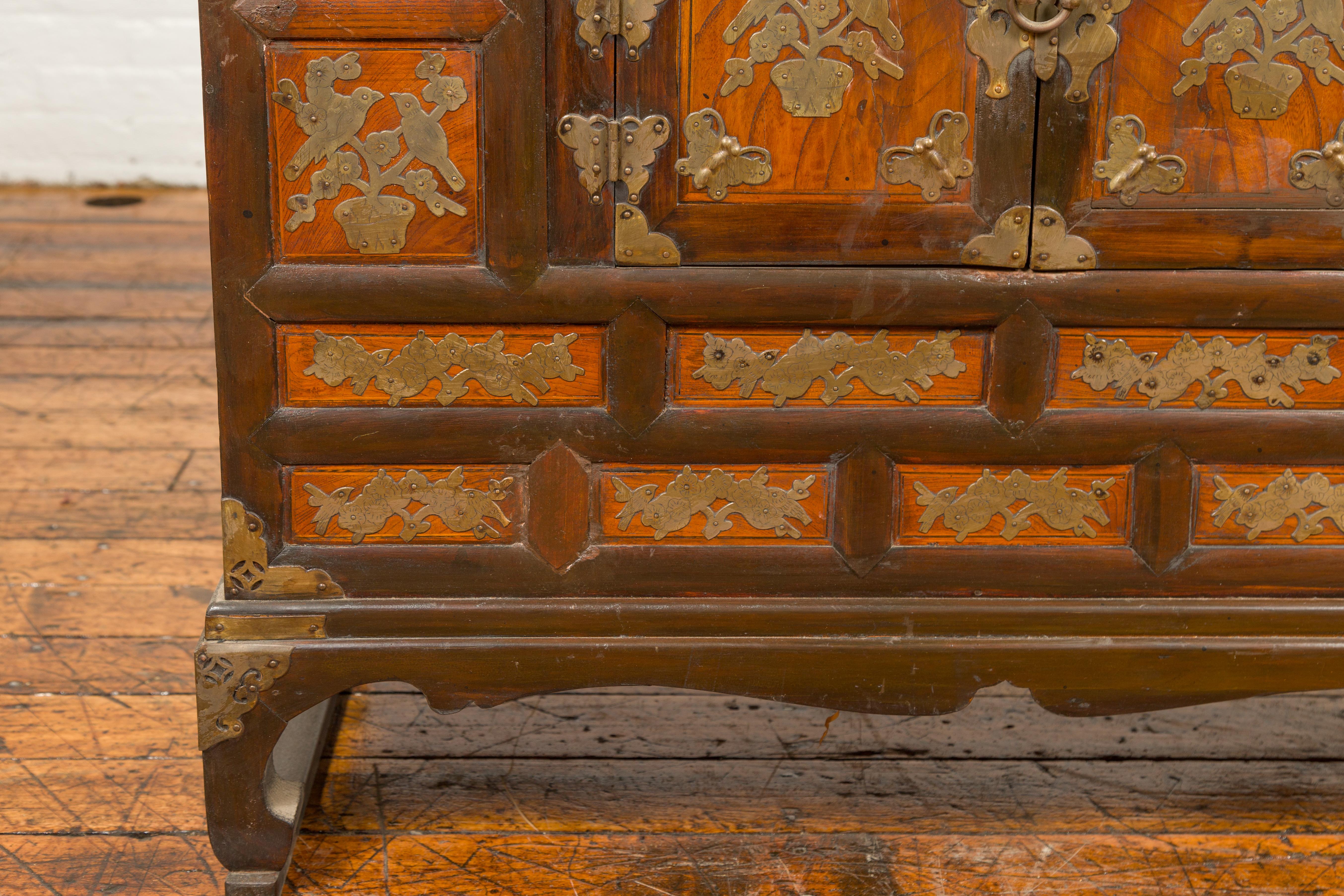 19th Century Korean Wooden Side Chest with Drawers and Butterfly Hardware 3