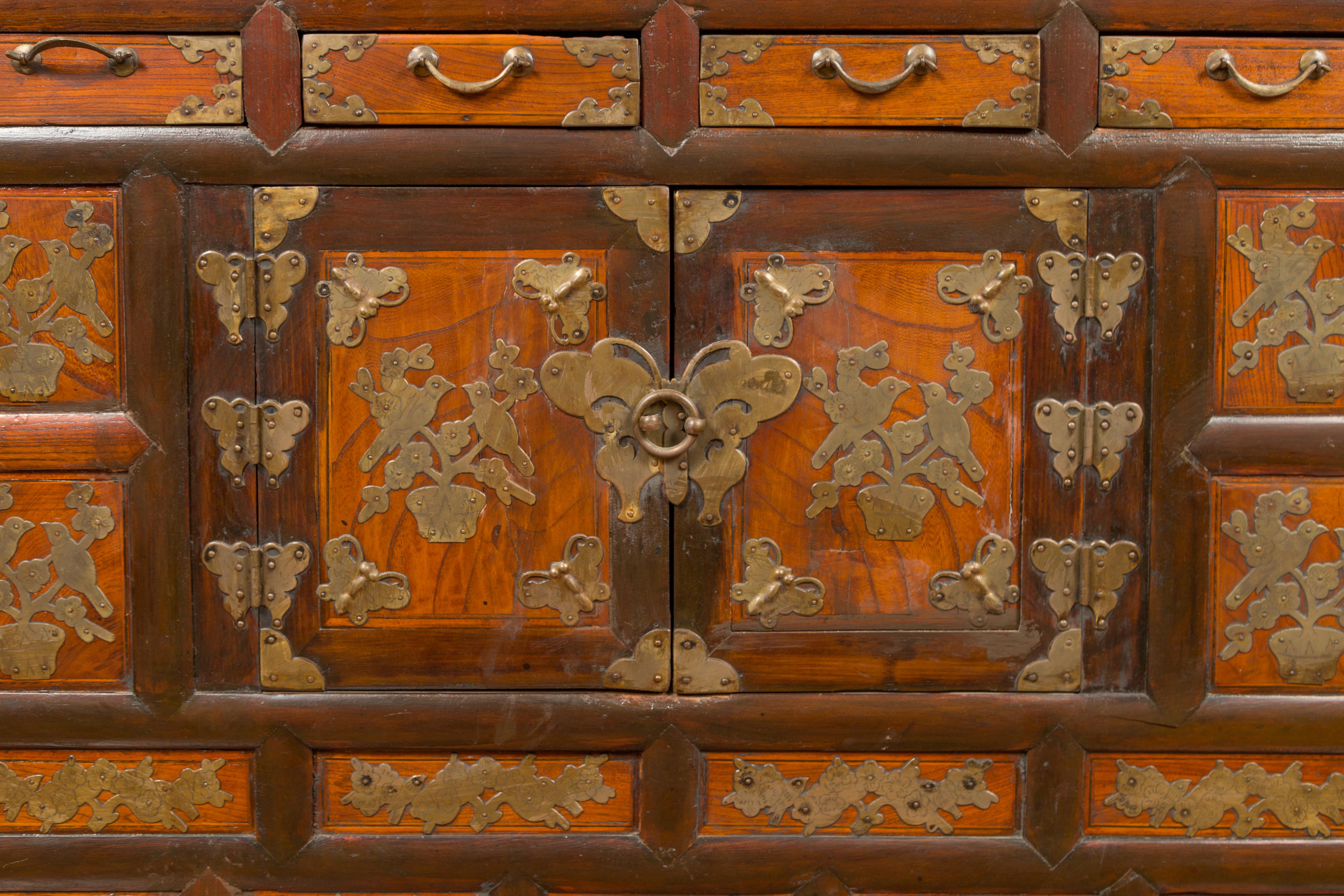 19th Century Korean Wooden Side Chest with Drawers and Butterfly Hardware 5