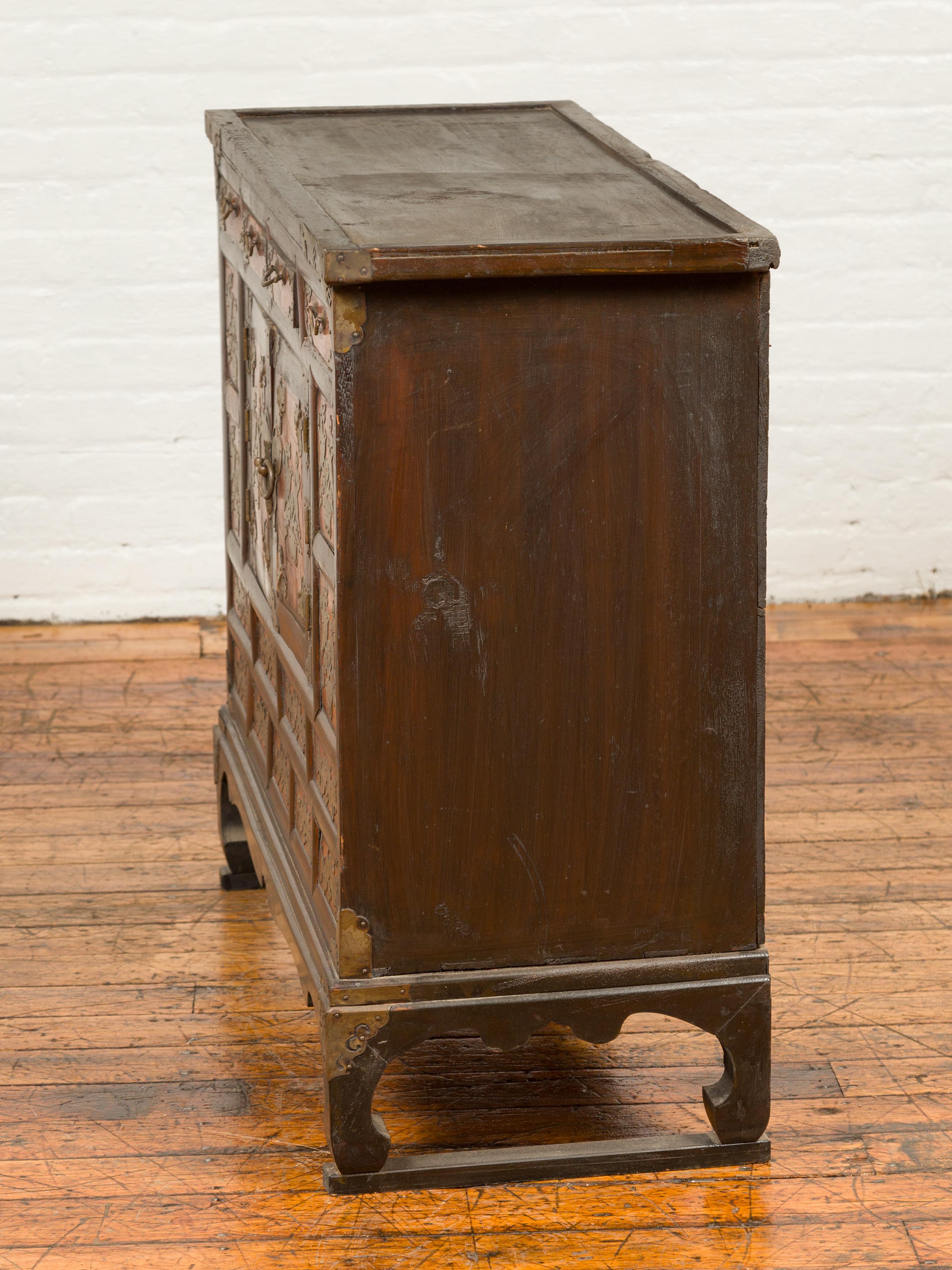 19th Century Korean Wooden Side Chest with Drawers and Butterfly Hardware 10
