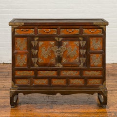 19th Century Korean Wooden Side Chest with Drawers and Butterfly Hardware