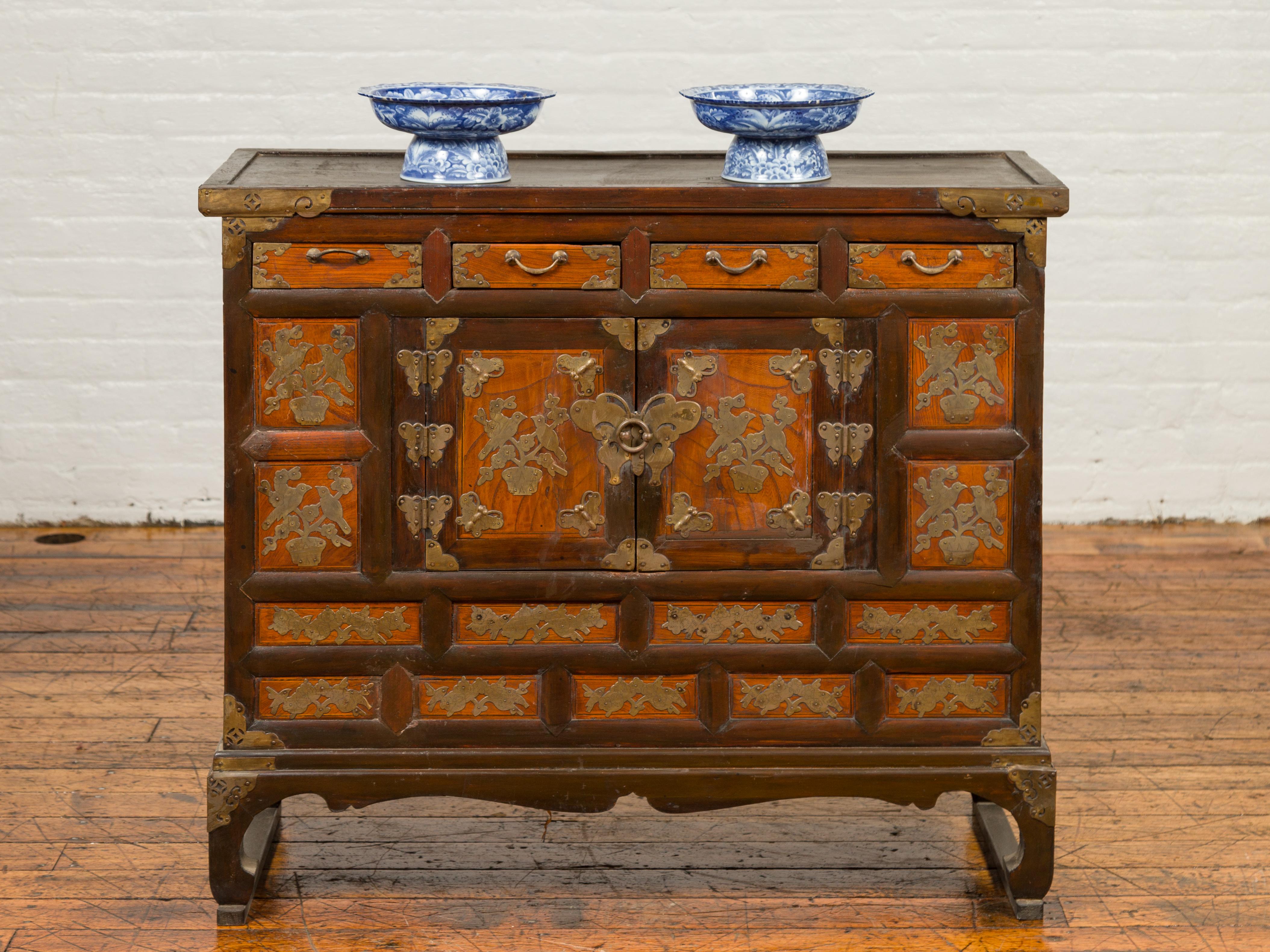19th Century Korean Wooden Side Chest with Drawers and Butterfly Hardware In Good Condition In Yonkers, NY