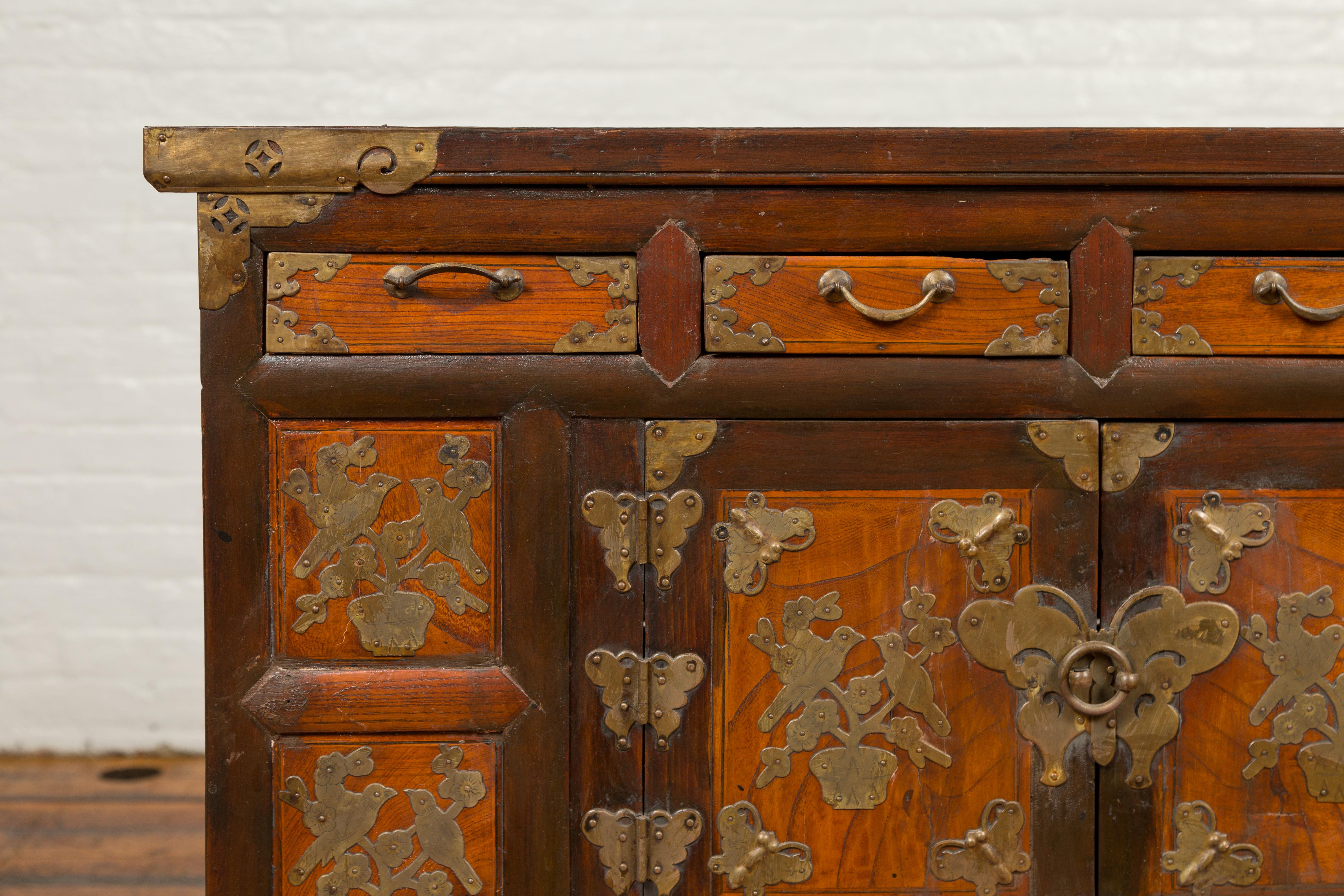 19th Century Korean Wooden Side Chest with Drawers and Butterfly Hardware 1