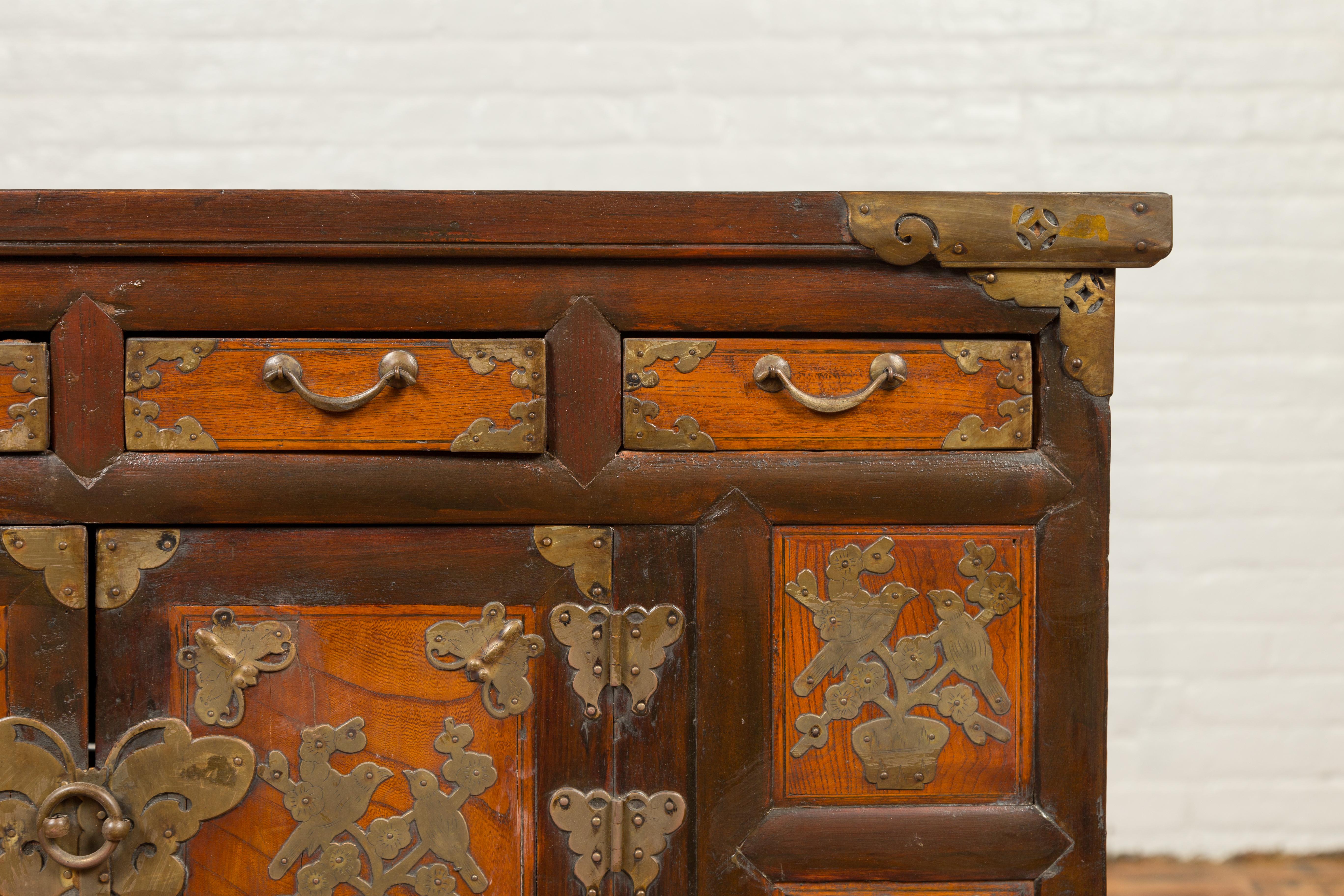 19th Century Korean Wooden Side Chest with Drawers and Butterfly Hardware 2