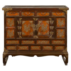 19th Century Korean Wooden Side Chest with Drawers and Butterfly Hardware