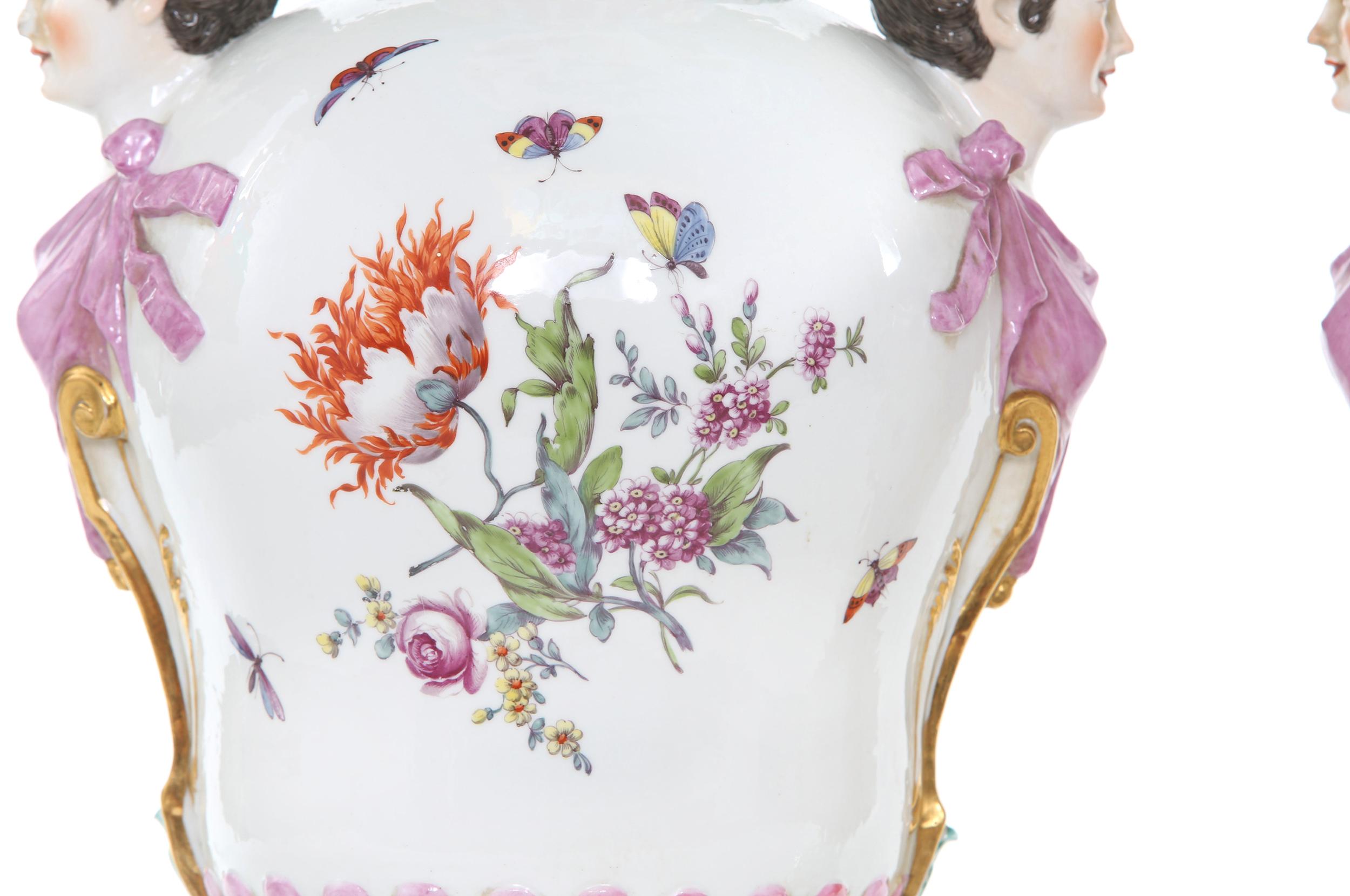 German 19th Century KPM Pair Gilt / Foral Porcelain Decorative Urns For Sale