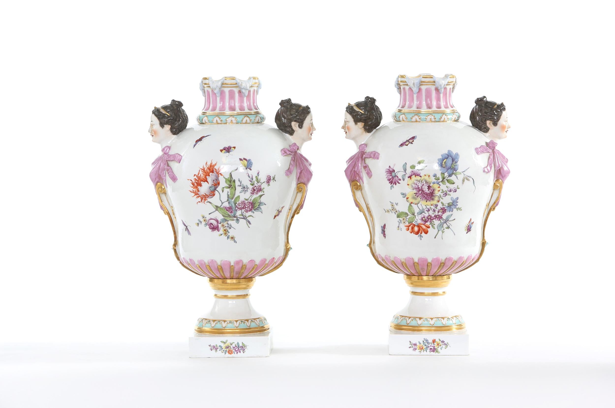 Gold 19th Century KPM Pair Gilt / Foral Porcelain Decorative Urns For Sale