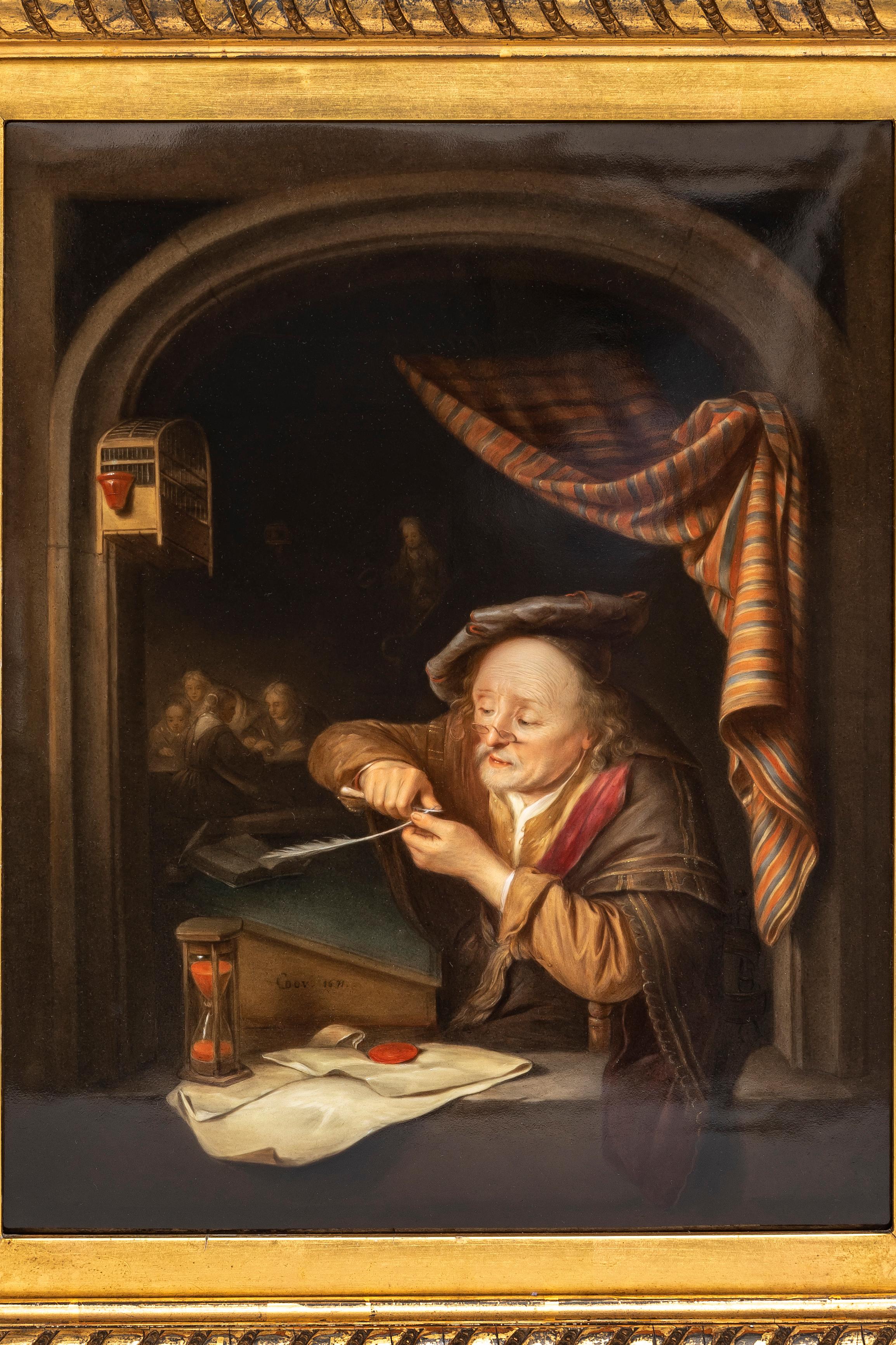Baroque Plaque en porcelaine KPM du 19e siècle d'après Gerrit Dou, intitulée 