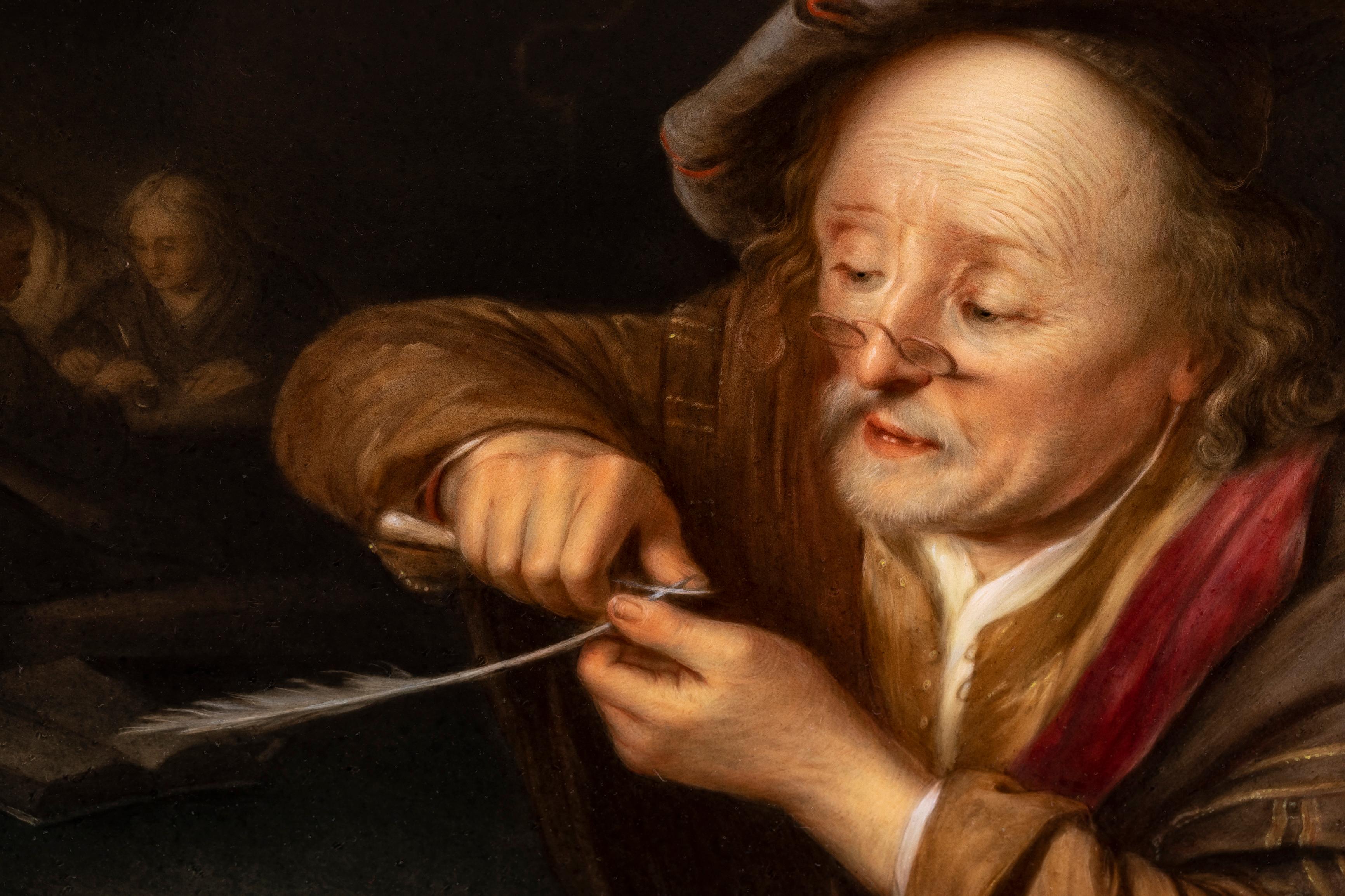 Plaque en porcelaine KPM du 19e siècle d'après Gerrit Dou, intitulée 