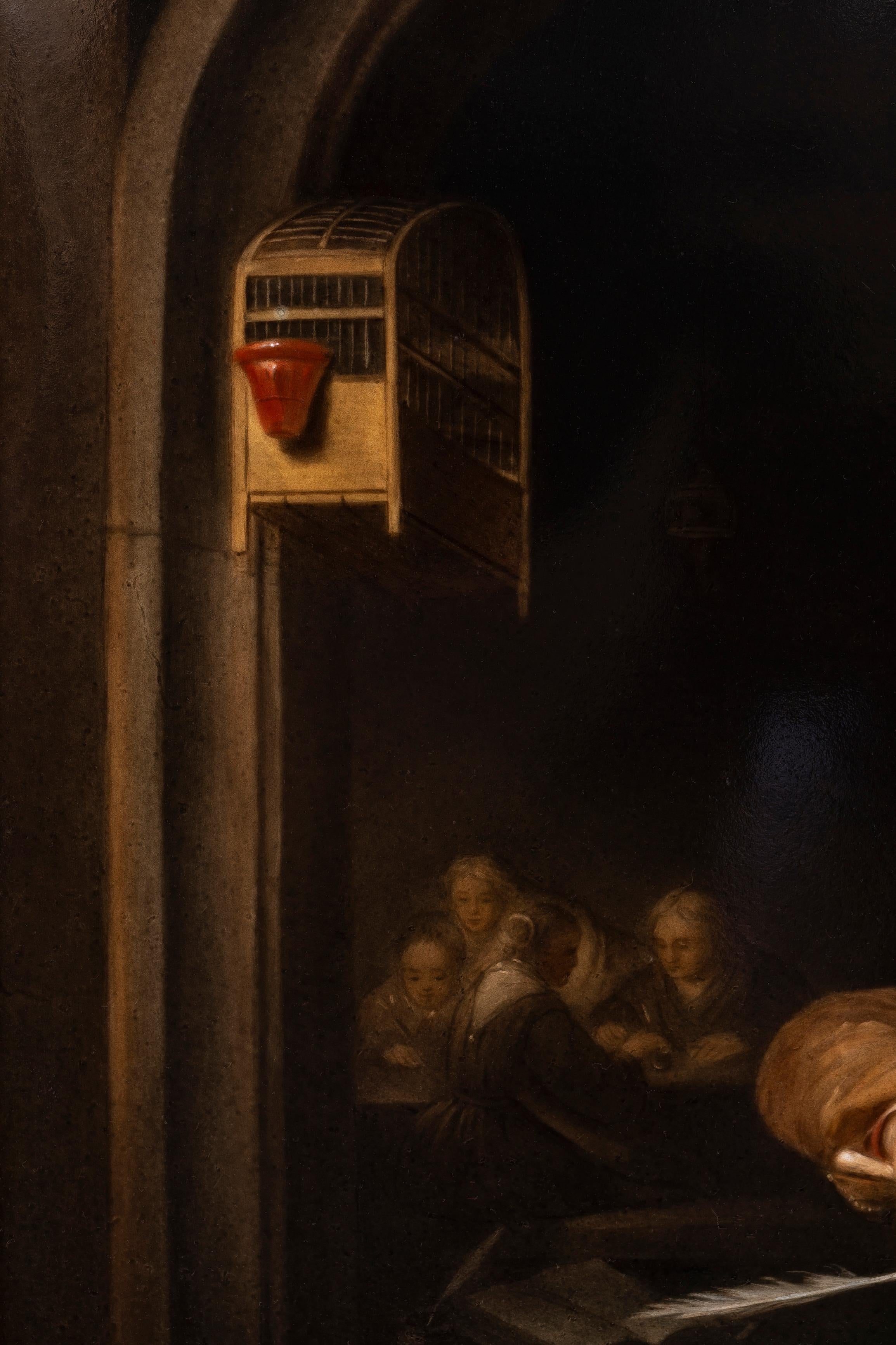 Milieu du XIXe siècle Plaque en porcelaine KPM du 19e siècle d'après Gerrit Dou, intitulée 