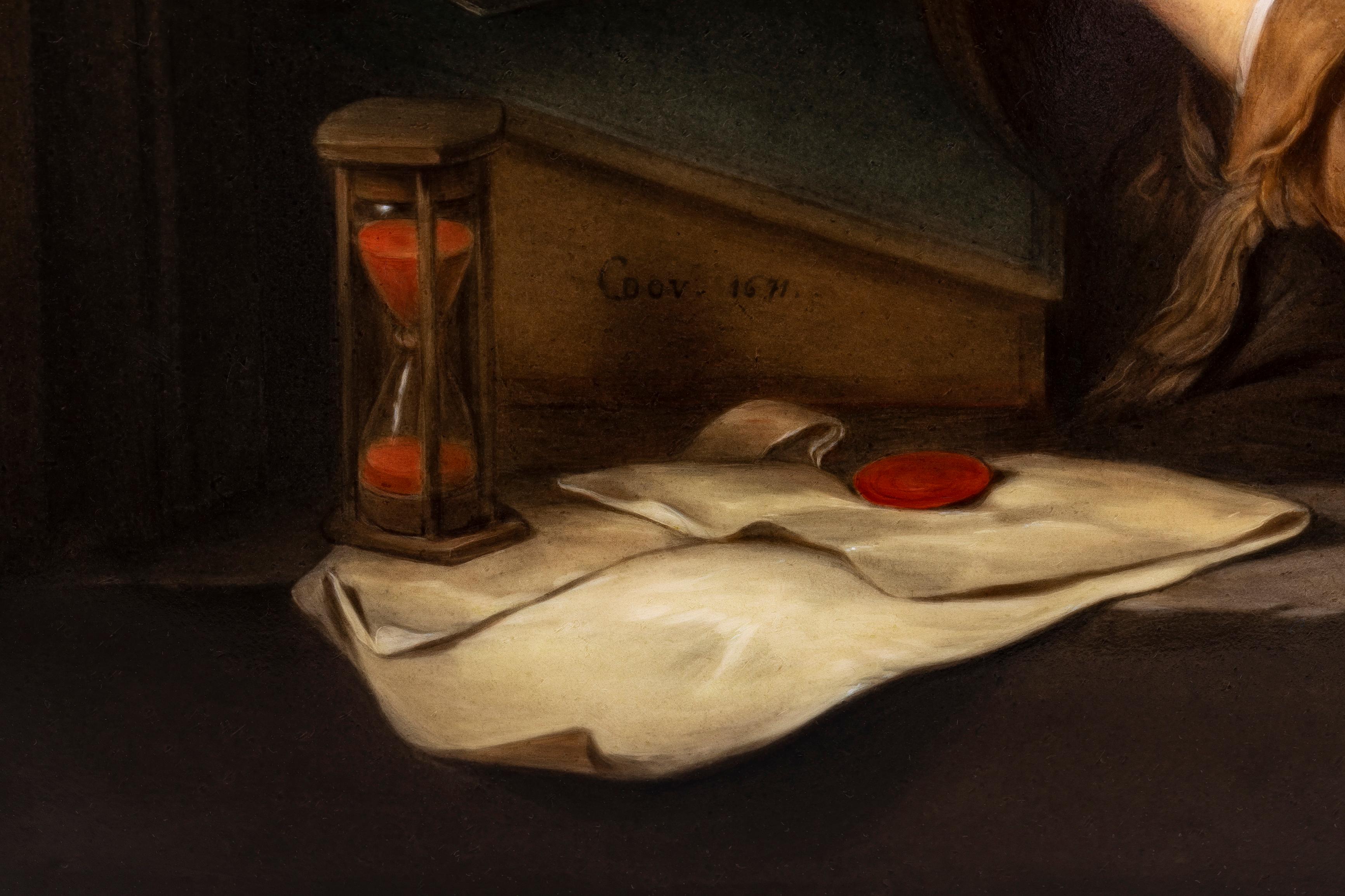 Porcelaine Plaque en porcelaine KPM du 19e siècle d'après Gerrit Dou, intitulée 