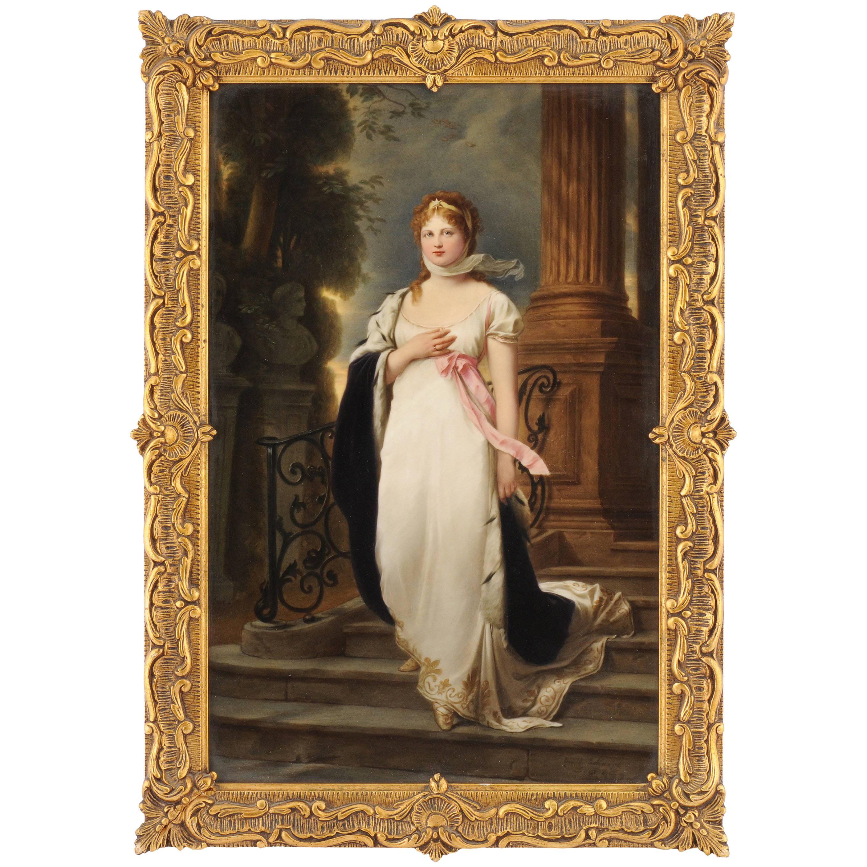 Plaque en porcelaine KPM du 19ème siècle représentant la reine de Prusse en vente