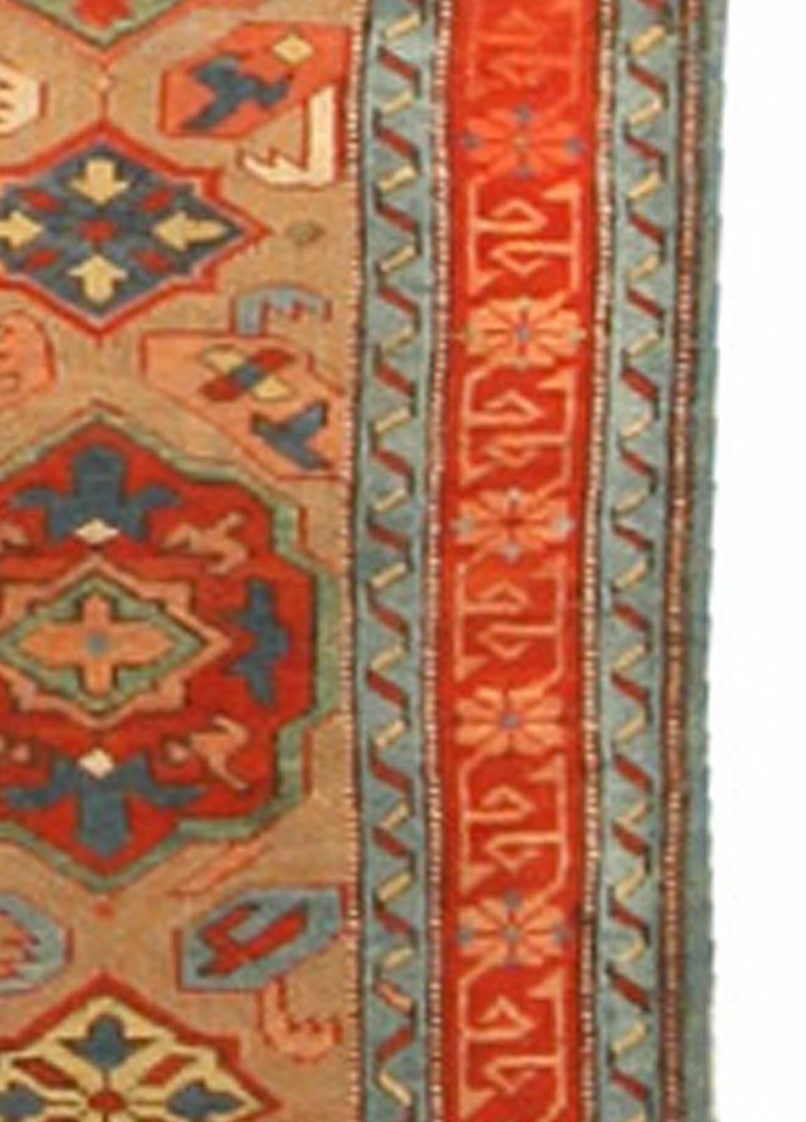 Doris Leslie Blau 19th Century Kuba Orange and Blue Handmade Wool Rug In Good Condition For Sale In New York, NY