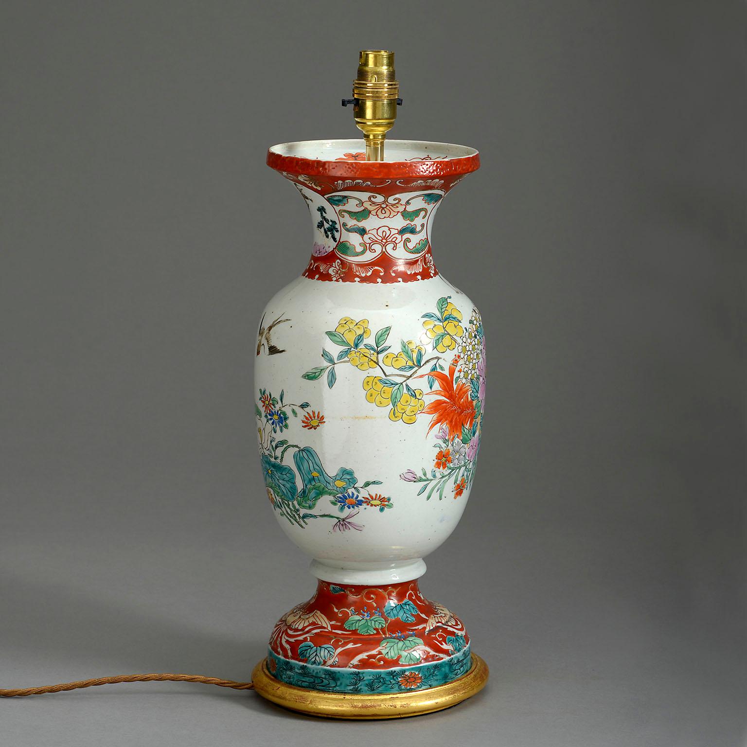 Meiji 19th Century, Kutani Porcelain Vase Lamp For Sale