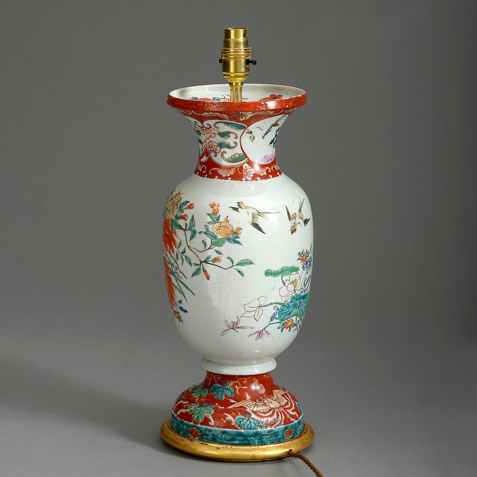 Japanese 19th Century, Kutani Porcelain Vase Lamp For Sale