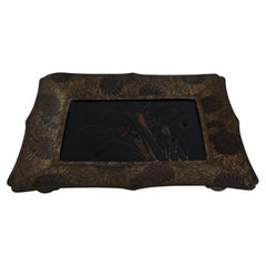 19th-Century Lacquer Bowl, Bronze-Mounted Vide-Poche with Vegetal Decoration