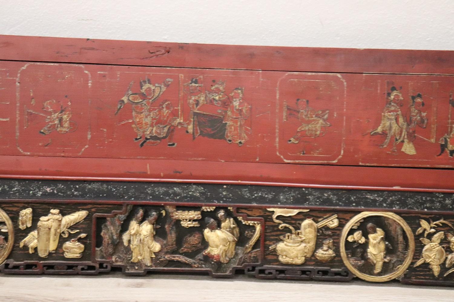 19th Century Lacquered and Carved Wood Wall Panel China Dynasty Quing For Sale 7
