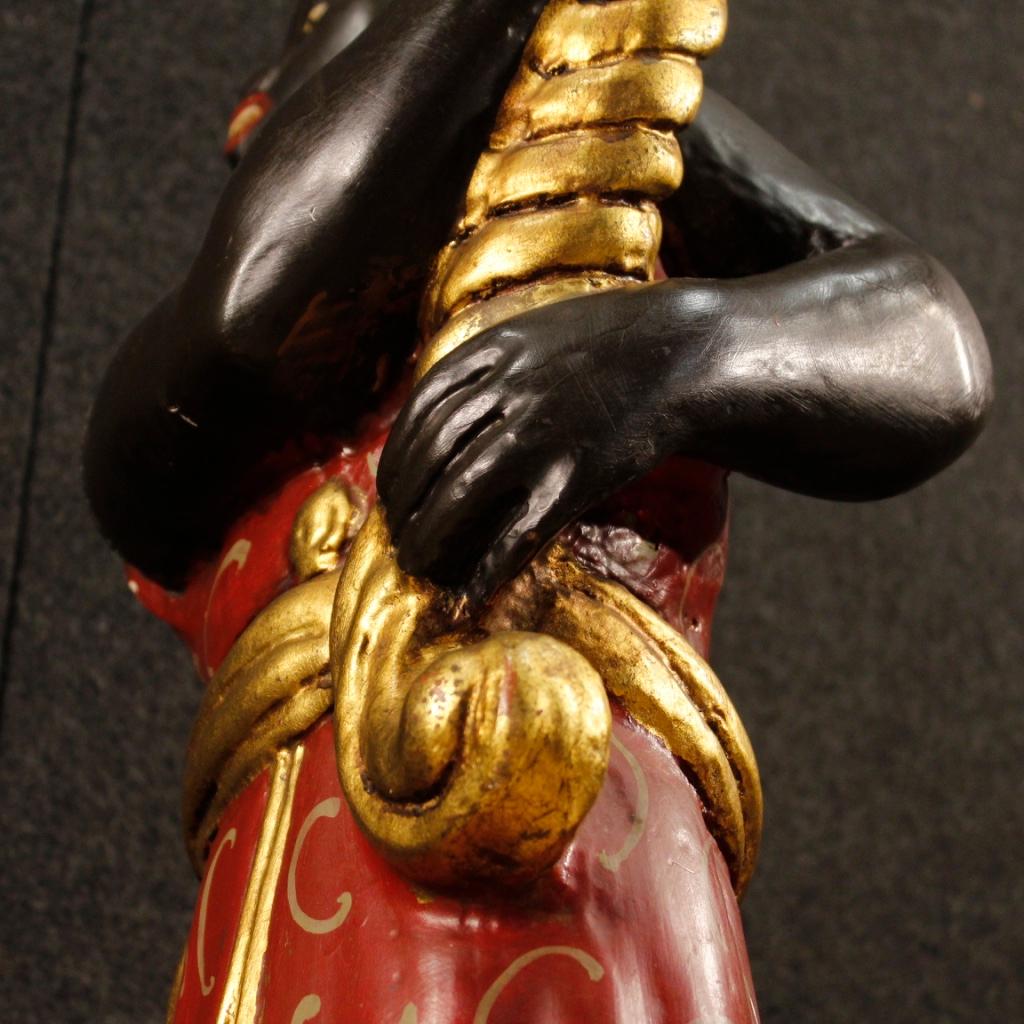 19th Century Lacquered and Gilded Wood and Plaster Italian Moor Sculpture, 1880 In Fair Condition In Vicoforte, Piedmont